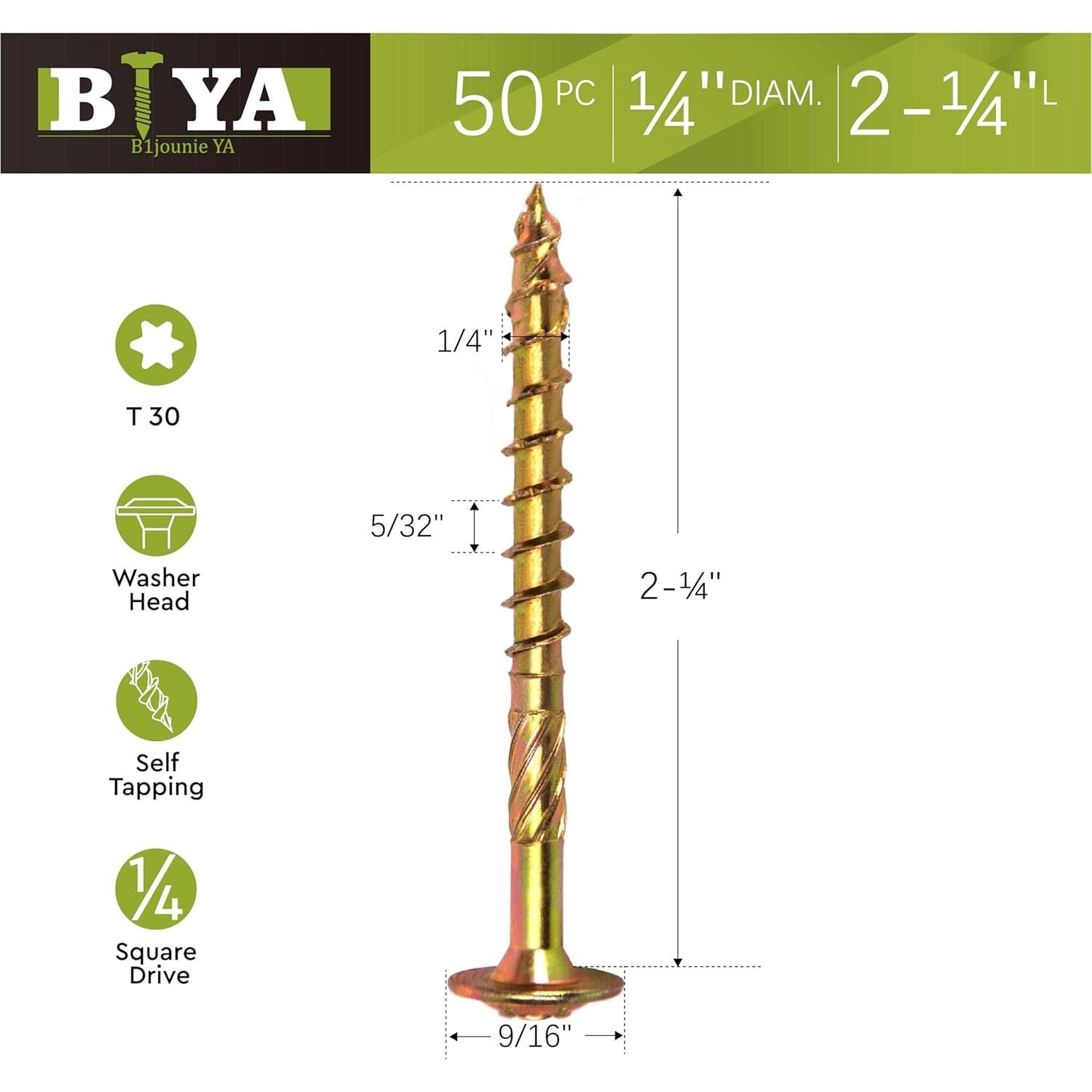 Tornillos Estructurales Torx 1/4" x 5.72 cm B1jounie YA - 50 Piezas