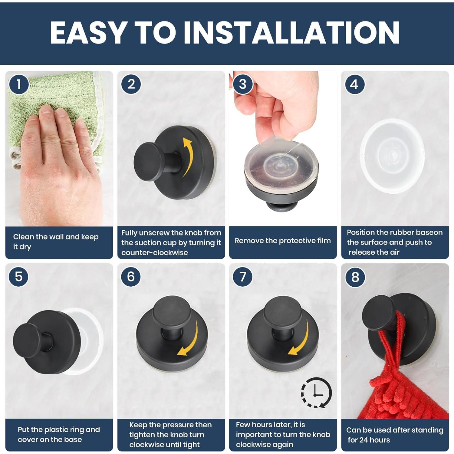 Ganchos de Ventosa PETIMETI 2 Pzs Aluminio Negro 5 kg