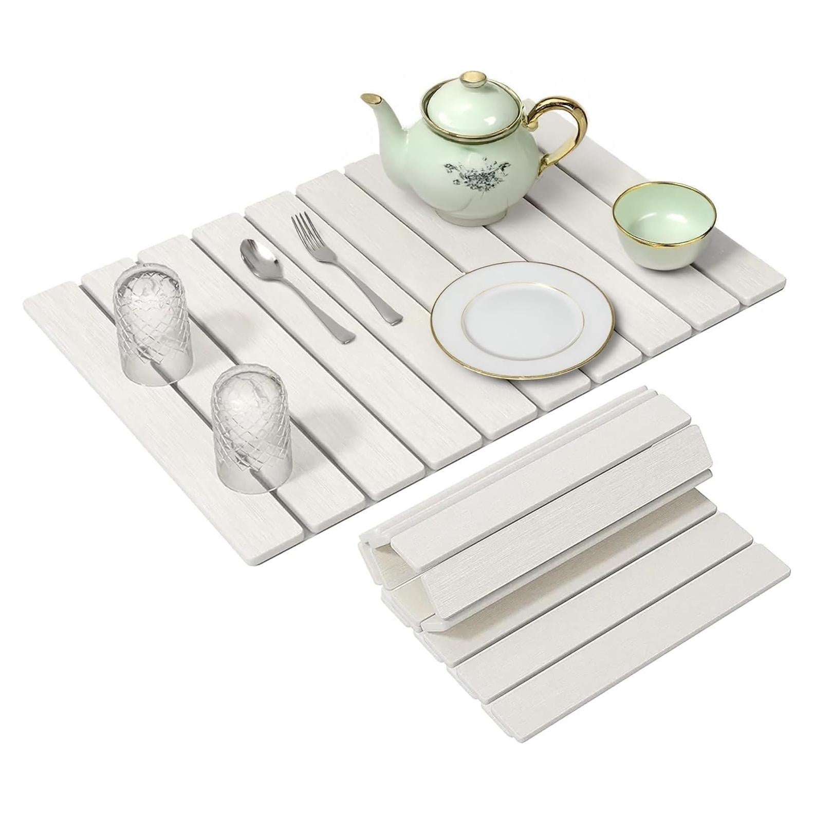 Alfombrilla de Secado de Platos de Piedra SETPOSHZ 61x41cm Blanca