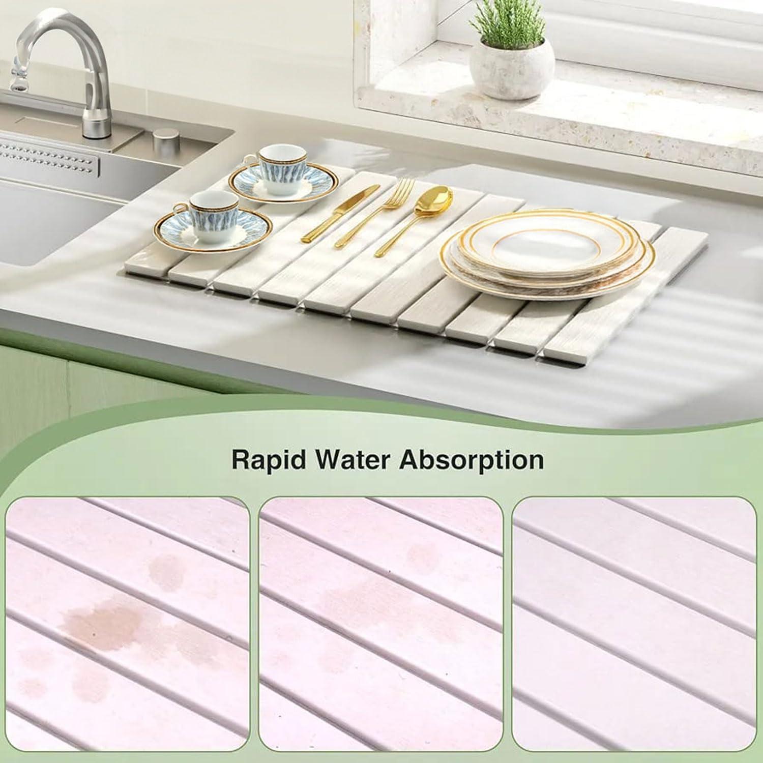 Alfombrilla de Secado de Platos de Piedra SETPOSHZ 61x41cm Blanca