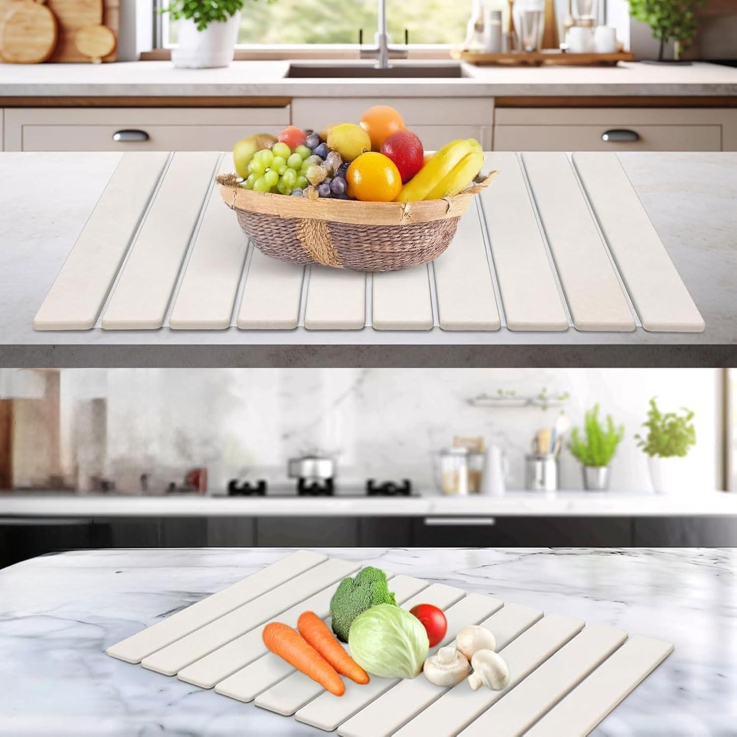 Alfombrilla de Secado de Platos de Piedra SETPOSHZ 61x41cm Blanca