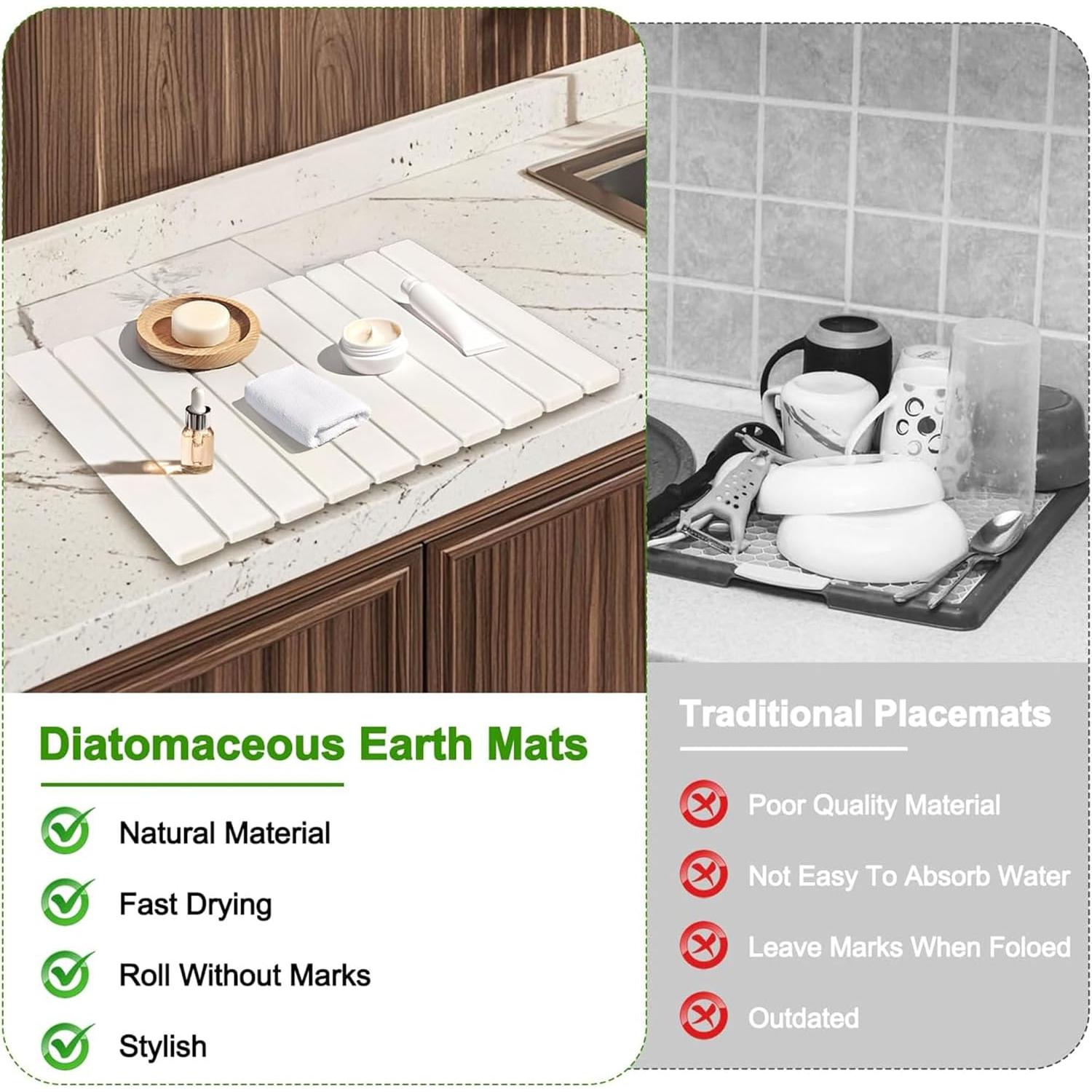 Alfombrilla de Secado de Platos de Piedra SETPOSHZ 61x41cm Blanca