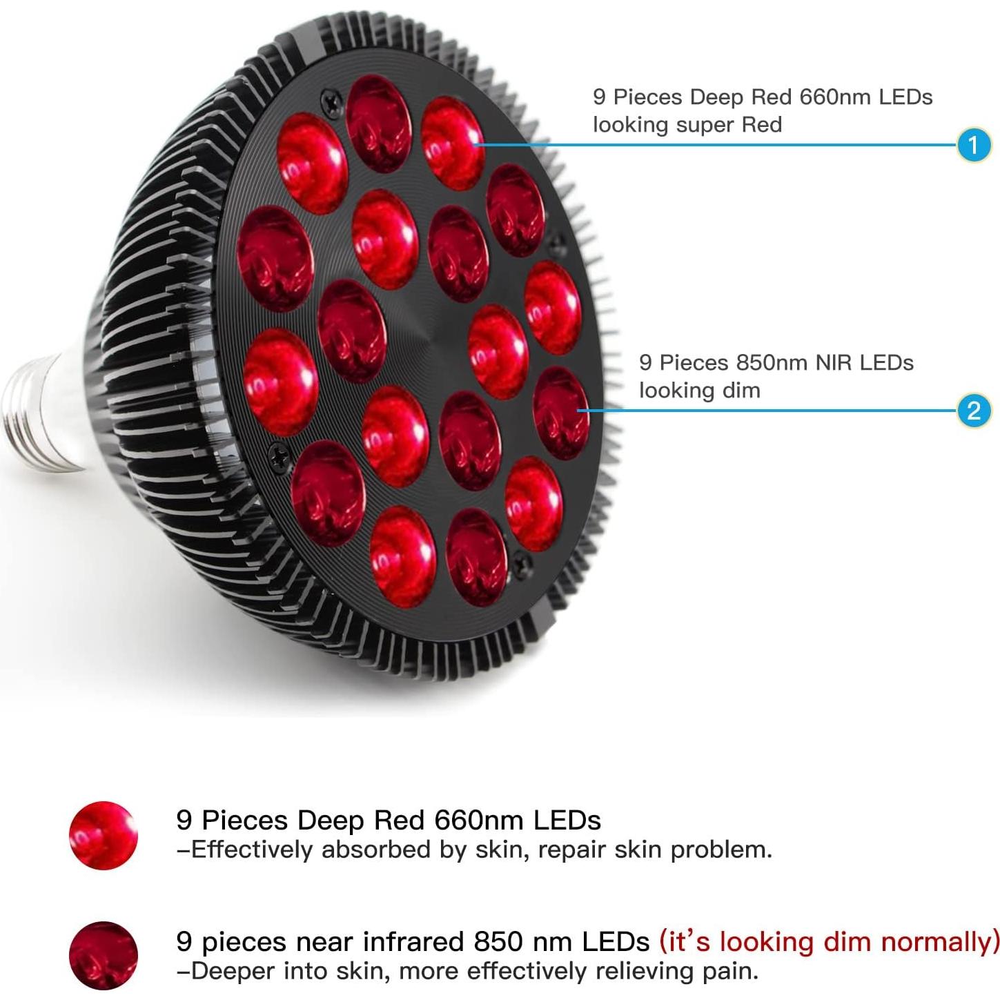 Lámpara de Terapia Luz Roja Zarbaha 18 LED 54W Alivio Dolor