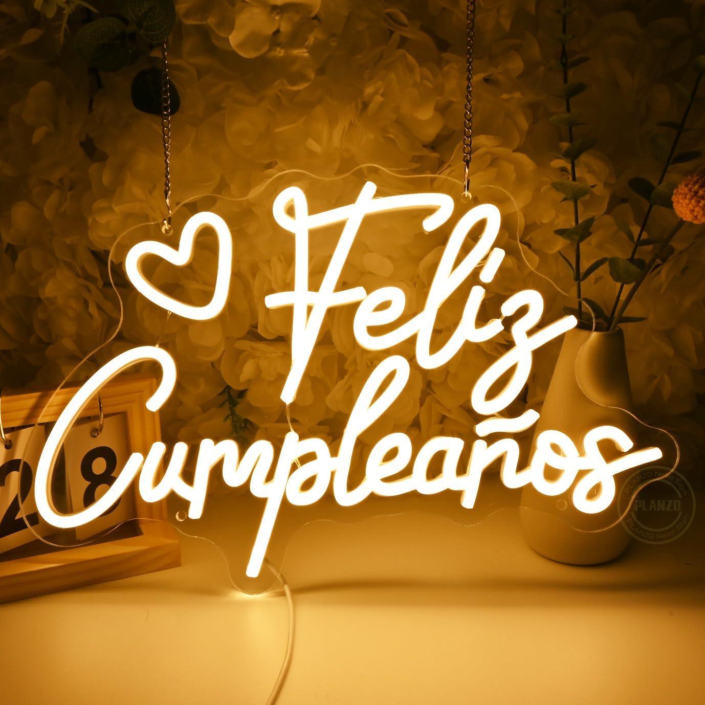 Letrero Neón Feliz Cumpleaños Goldenleader 40x25 cm USB