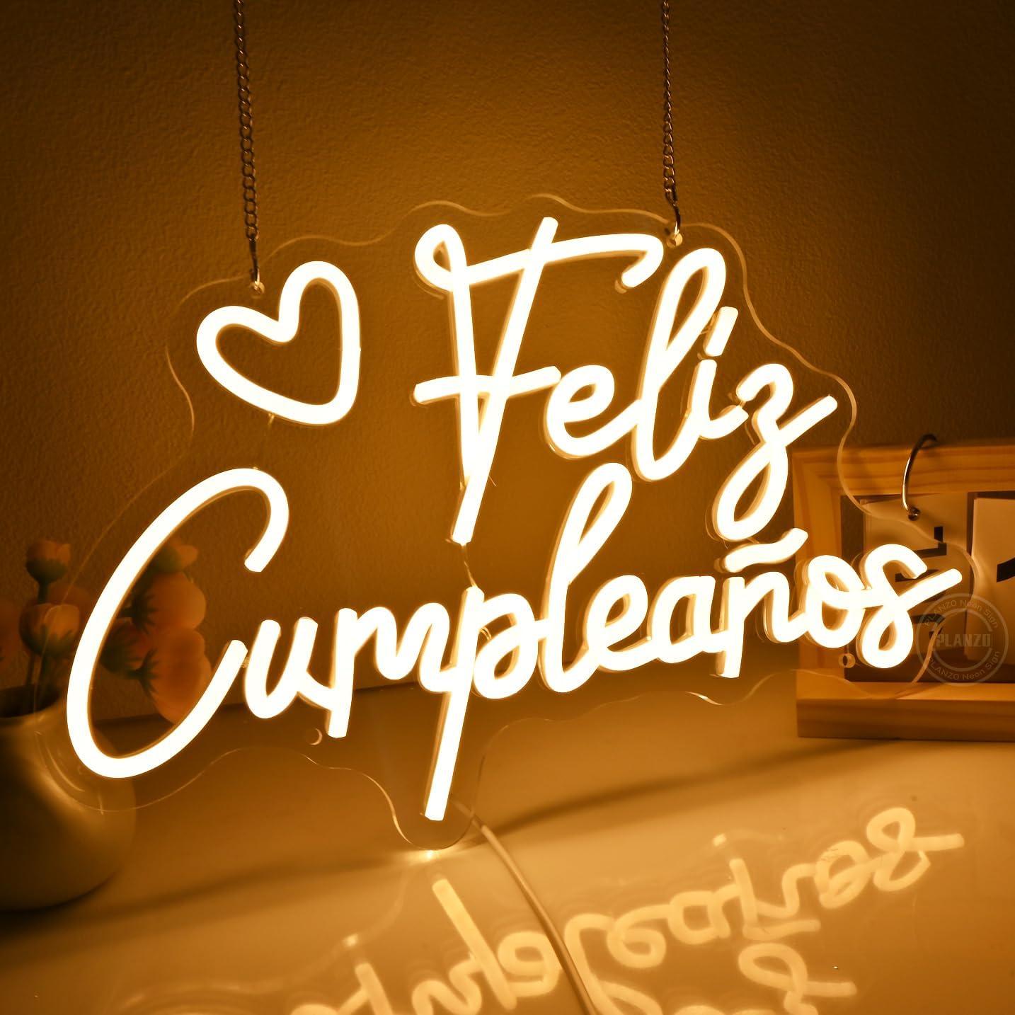 Letrero Neón Feliz Cumpleaños Goldenleader 40x25 cm USB