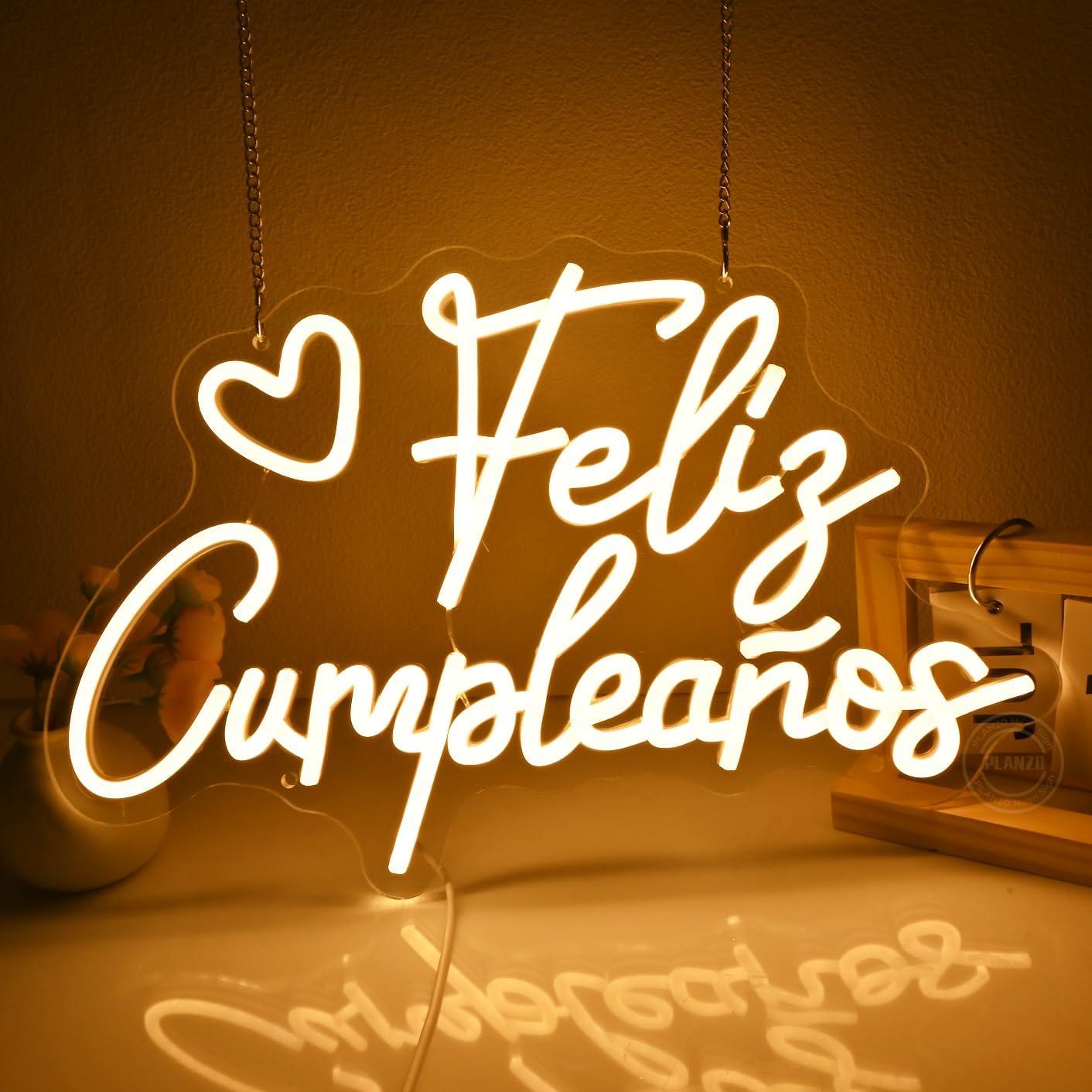 Letrero Neón Feliz Cumpleaños Goldenleader 40x25 cm USB