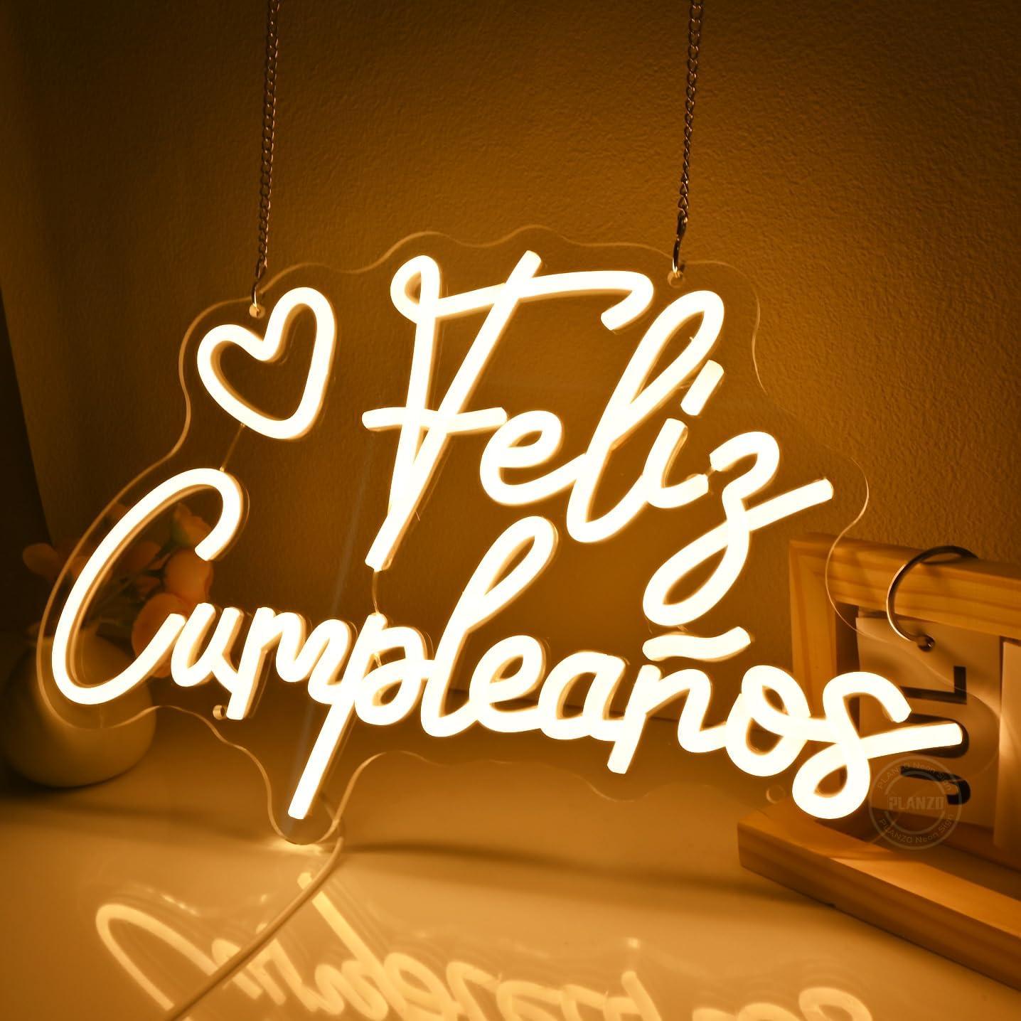 Letrero Neón Feliz Cumpleaños Goldenleader 40x25 cm USB