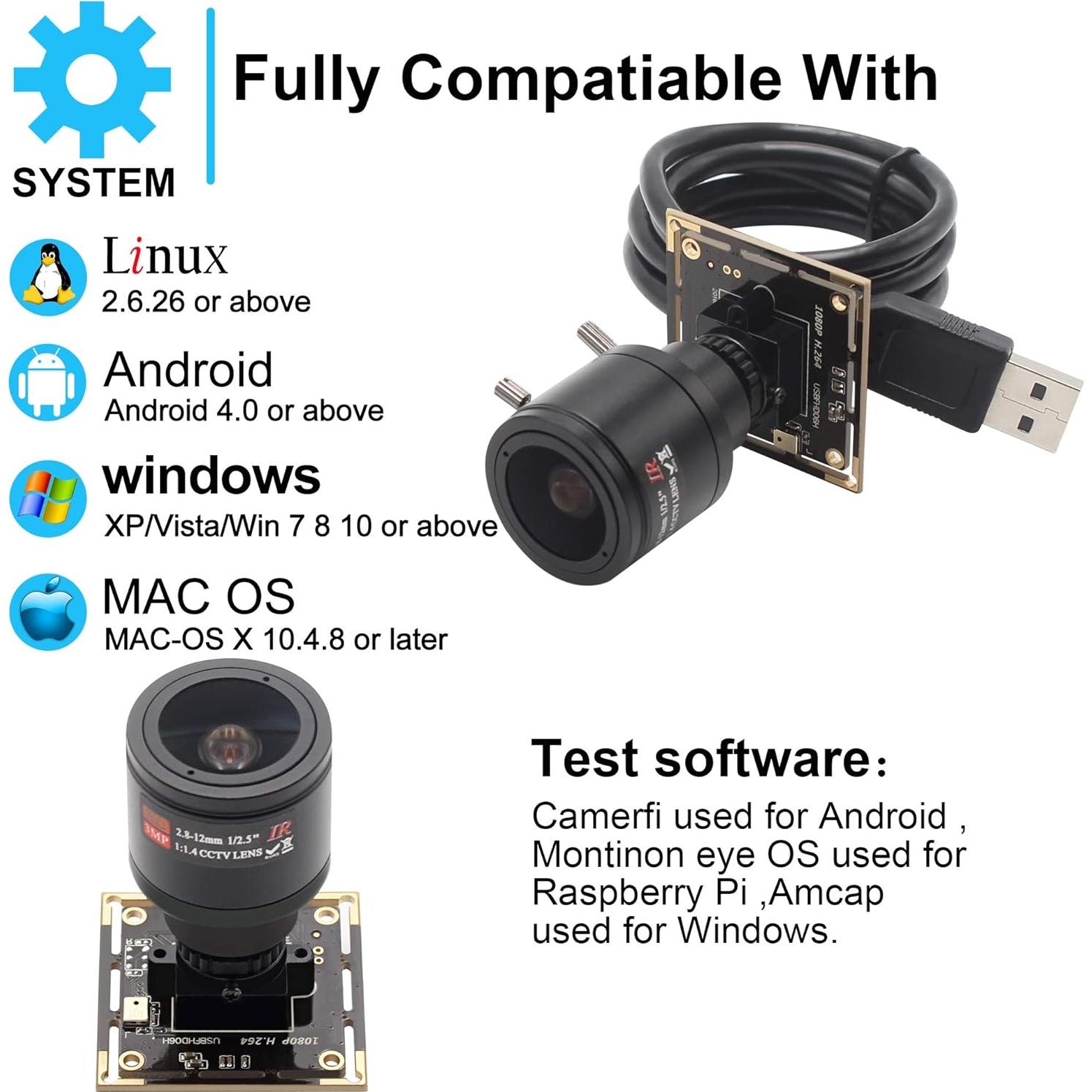 Cámara USB HD 1080P Hotpet con Lente Varifocal 2.8-12mm