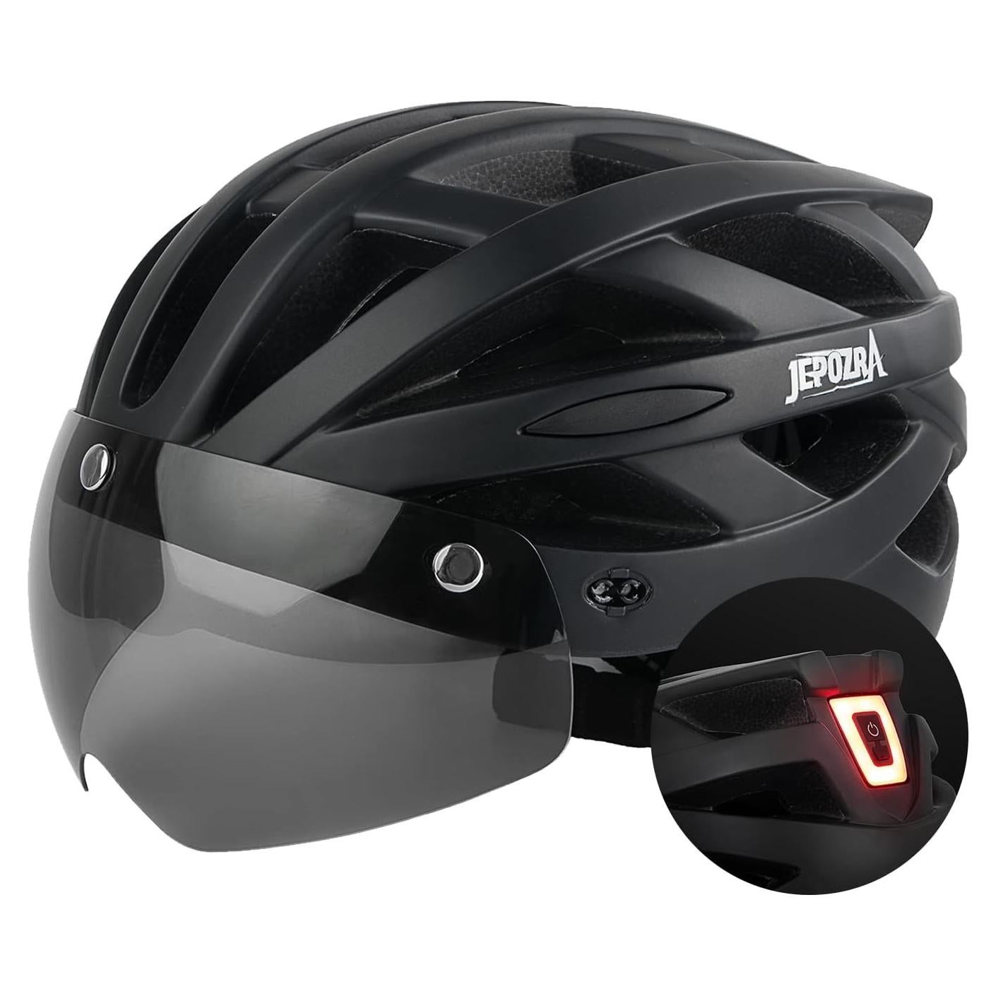 Casco de bicicleta JEPOZRA unisex con luz trasera y visera