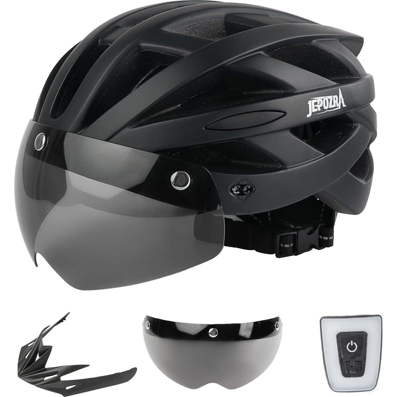 Casco de bicicleta JEPOZRA unisex con luz trasera y visera