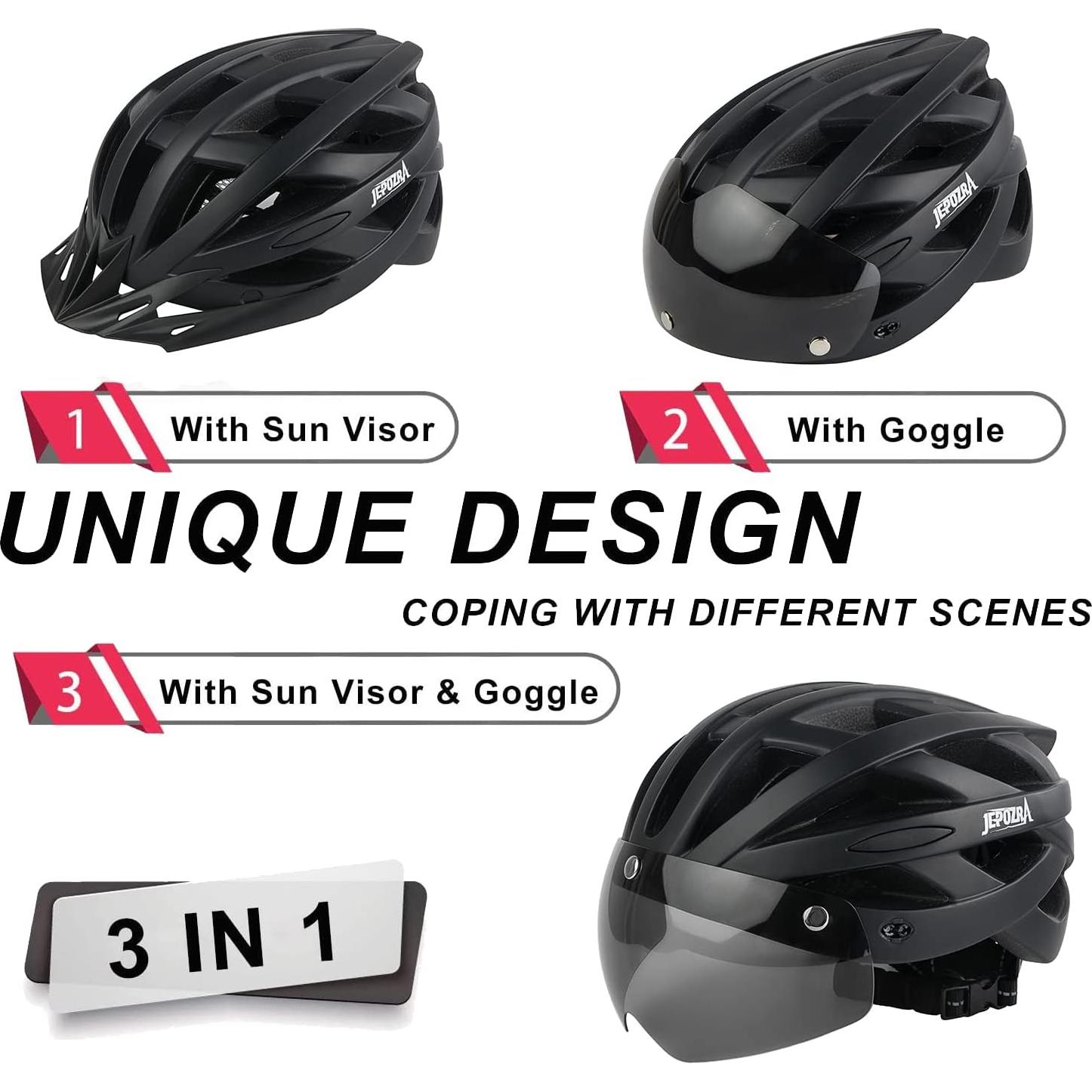 Casco de bicicleta JEPOZRA unisex con luz trasera y visera