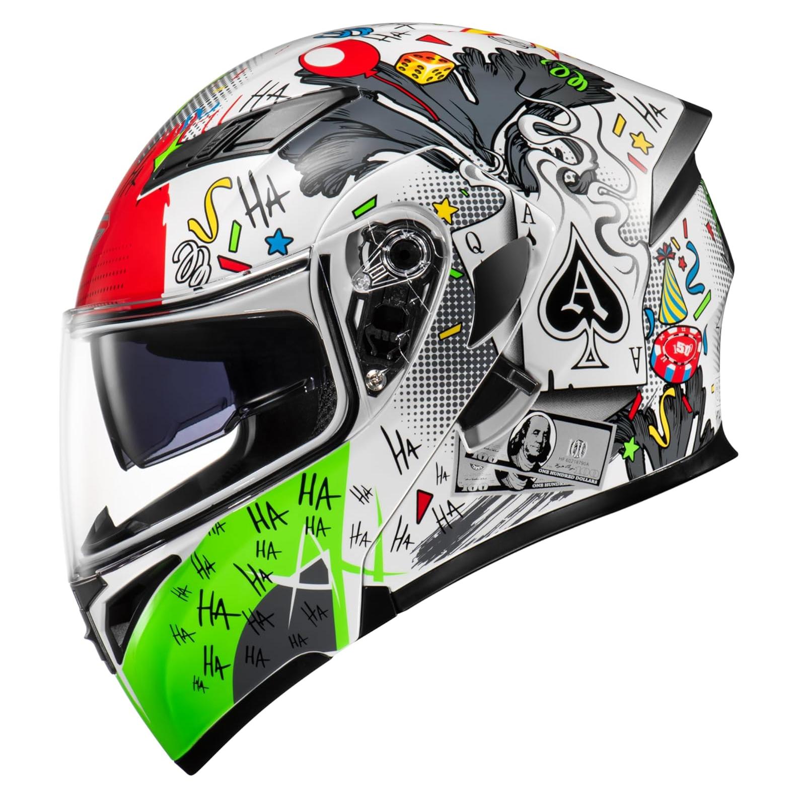 Casco Modular DOT Blanco Pocker con Doble Visera Grande