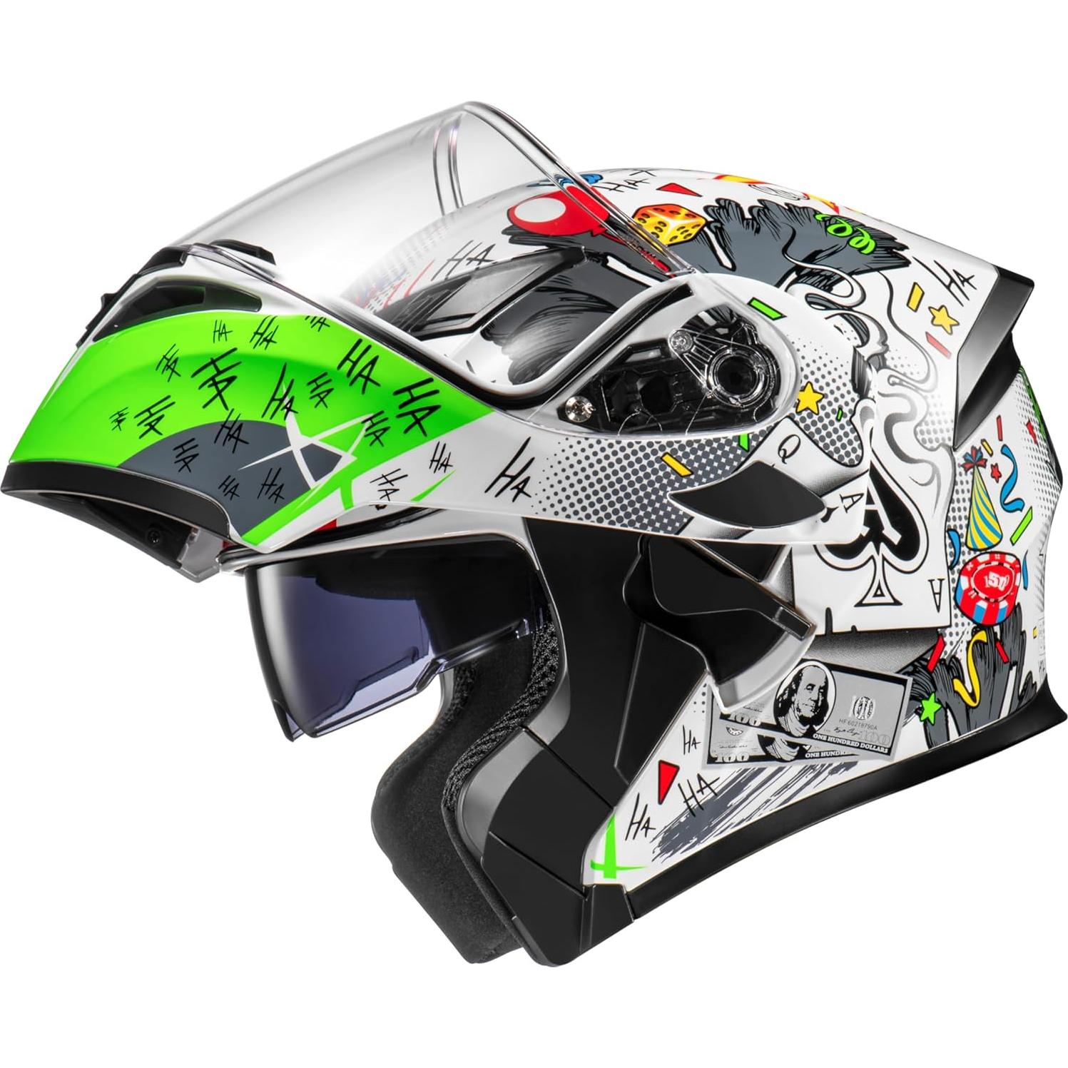Casco Modular DOT Blanco Pocker con Doble Visera Grande