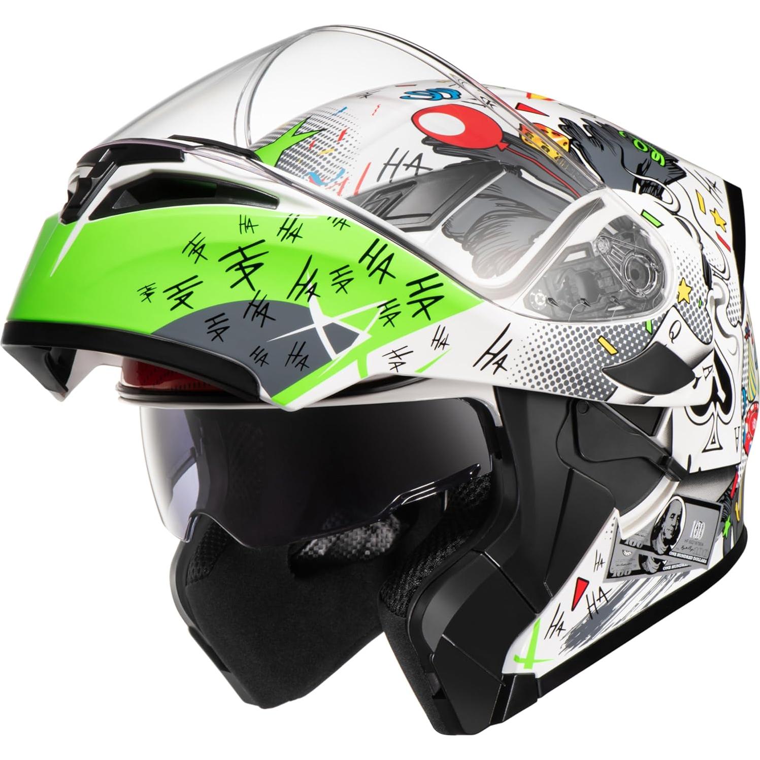 Casco Modular DOT Blanco Pocker con Doble Visera Grande