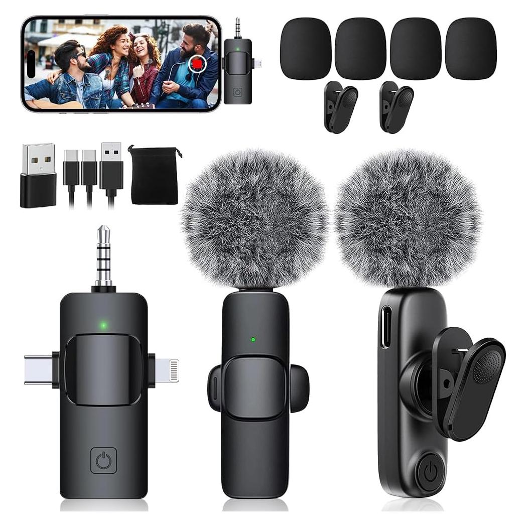 Micrófono Lavalier Inalámbrico 3 en 1 MP003US Negro