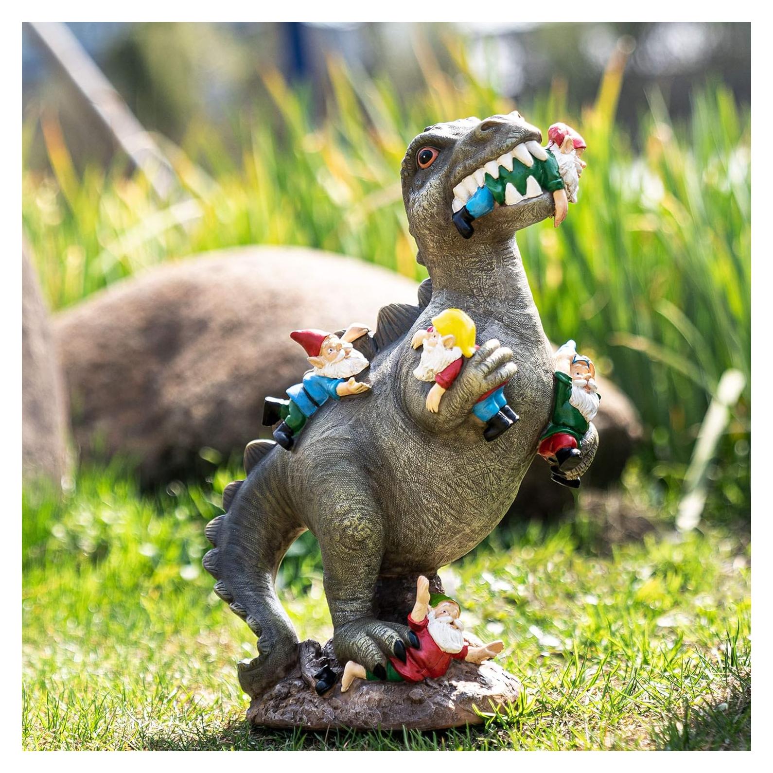 Estatua de Gnomo Dinosaurio SOWSUN 35.6 cm Jardín Decoración