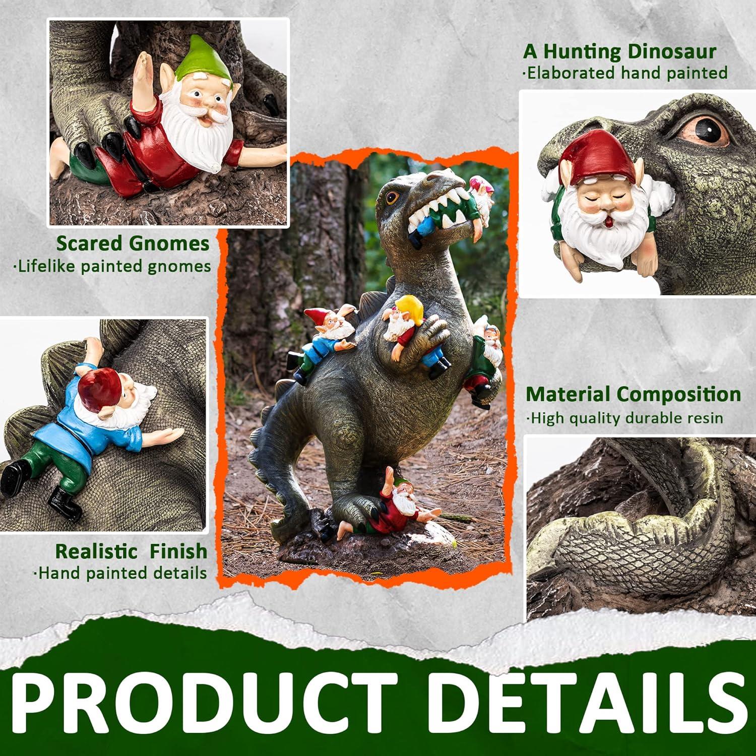 Estatua de Gnomo Dinosaurio SOWSUN 35.6 cm Jardín Decoración