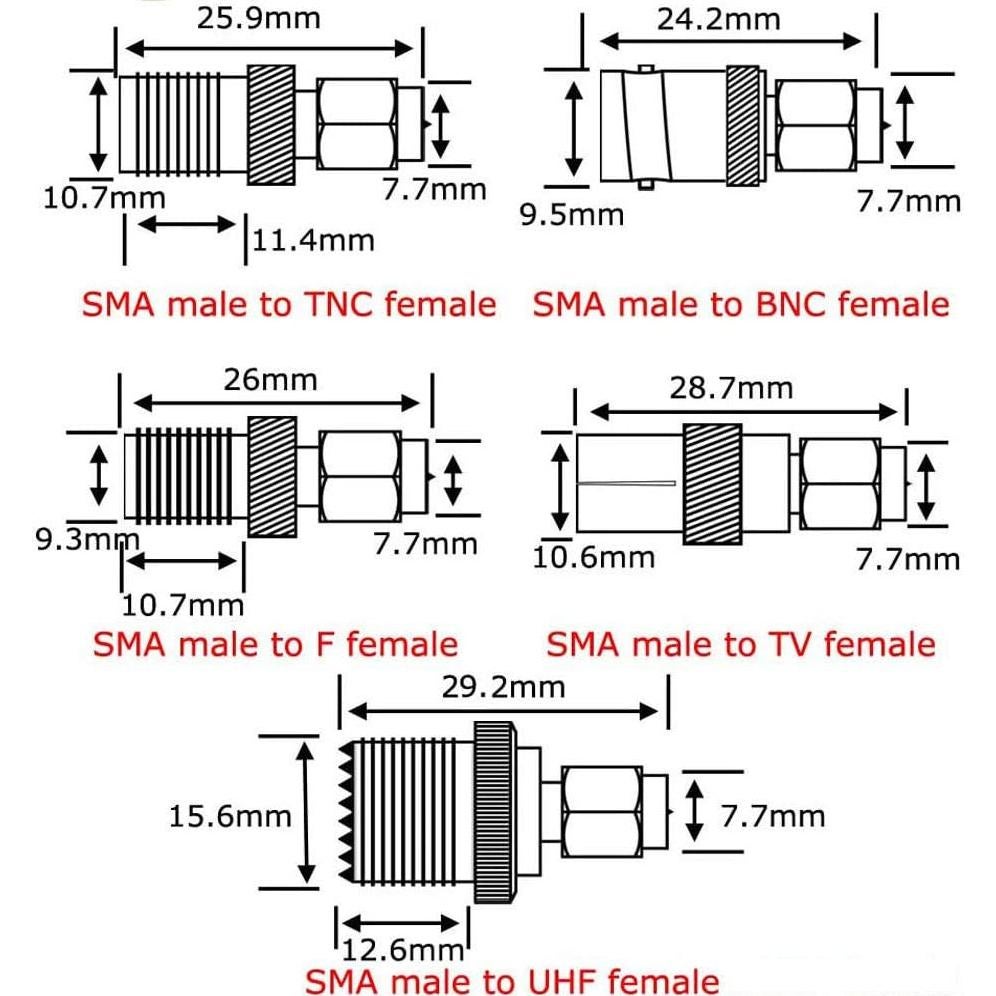 Kit de Adaptadores SMA Macho 10PCS - Conectores RF Niquelados