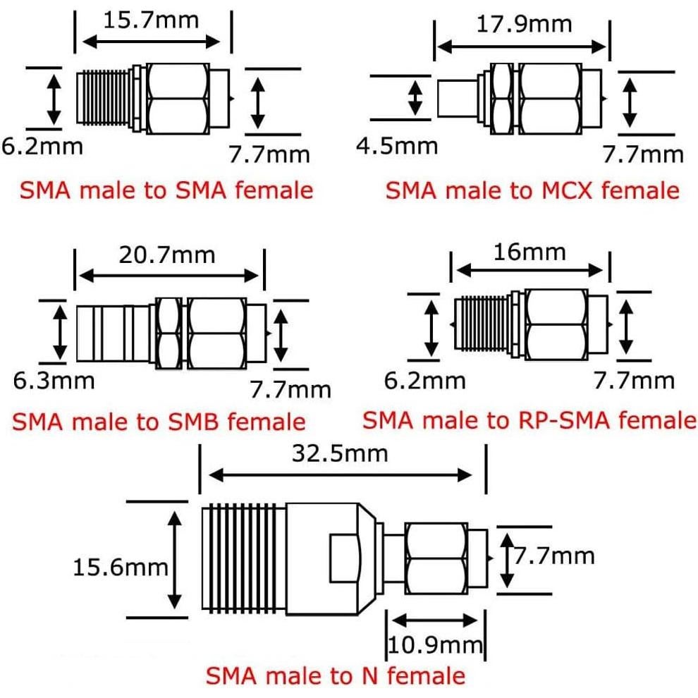 Kit de Adaptadores SMA Macho 10PCS - Conectores RF Niquelados