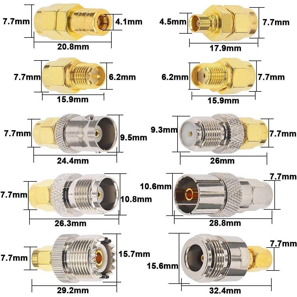 Kit de Adaptadores SMA Macho 10PCS - Conectores RF Niquelados