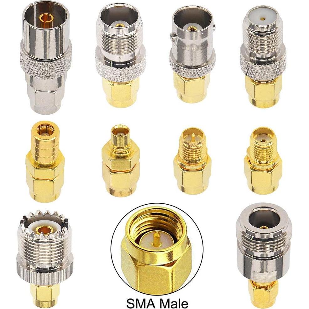 Kit de Adaptadores SMA Macho 10PCS - Conectores RF Niquelados
