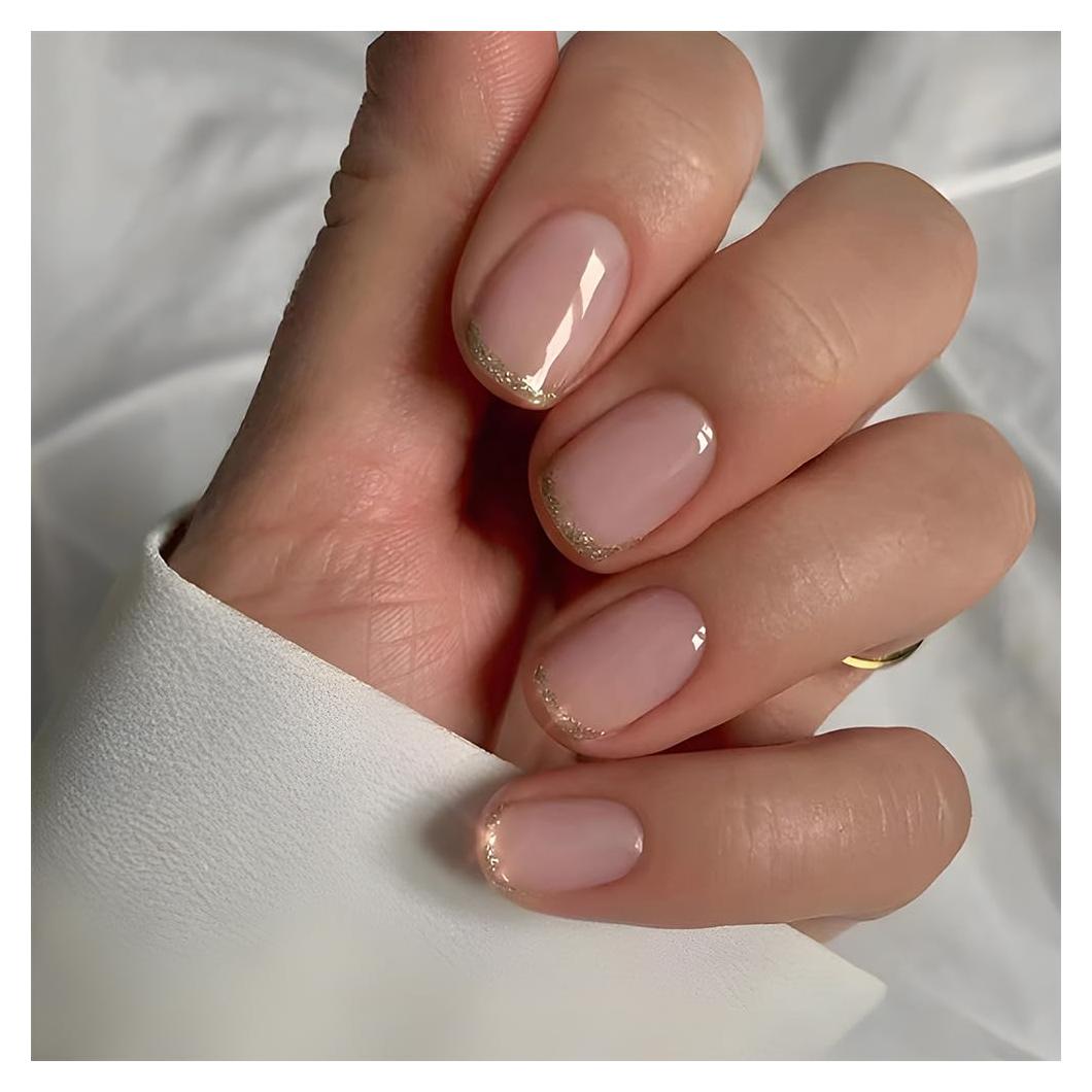 Uñas Postizas Cortas Rosadas Stbisen con Borde Dorado 24 Piezas