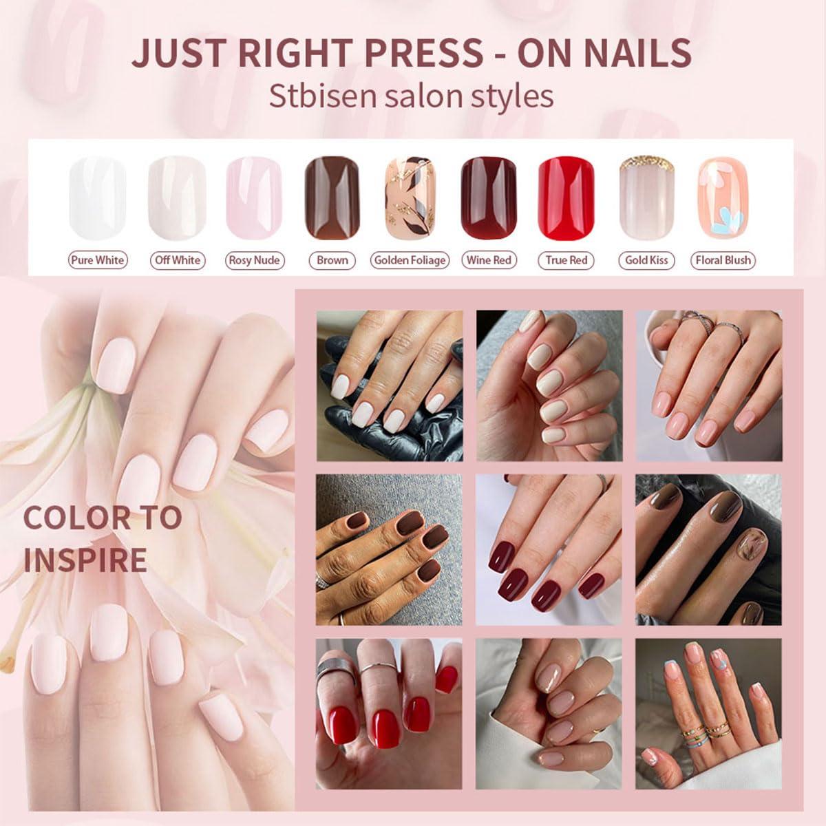 Uñas Postizas Cortas Rosadas Stbisen con Borde Dorado 24 Piezas