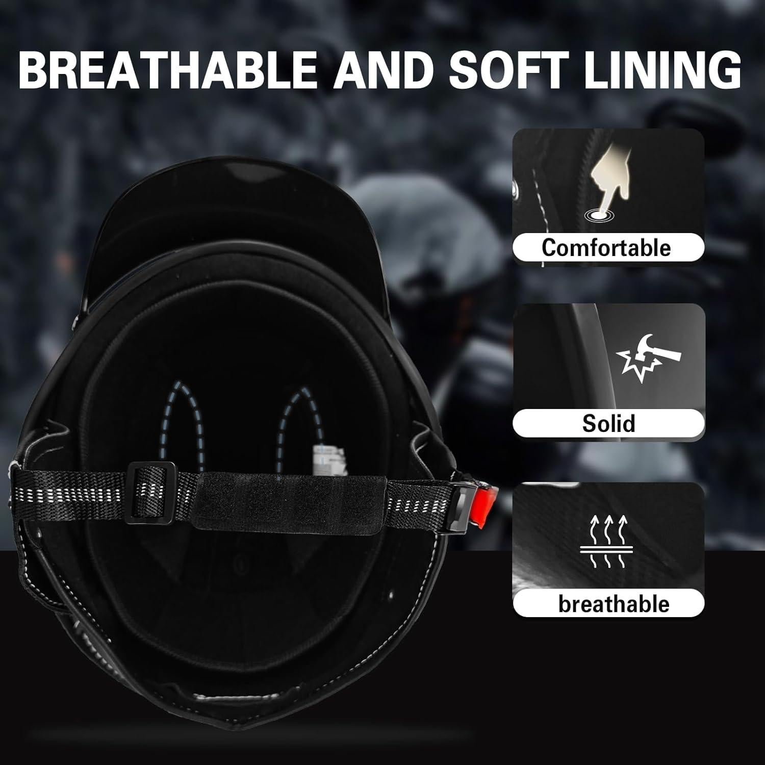 Casco de motocicleta SanQing Retro Media Cara Negro