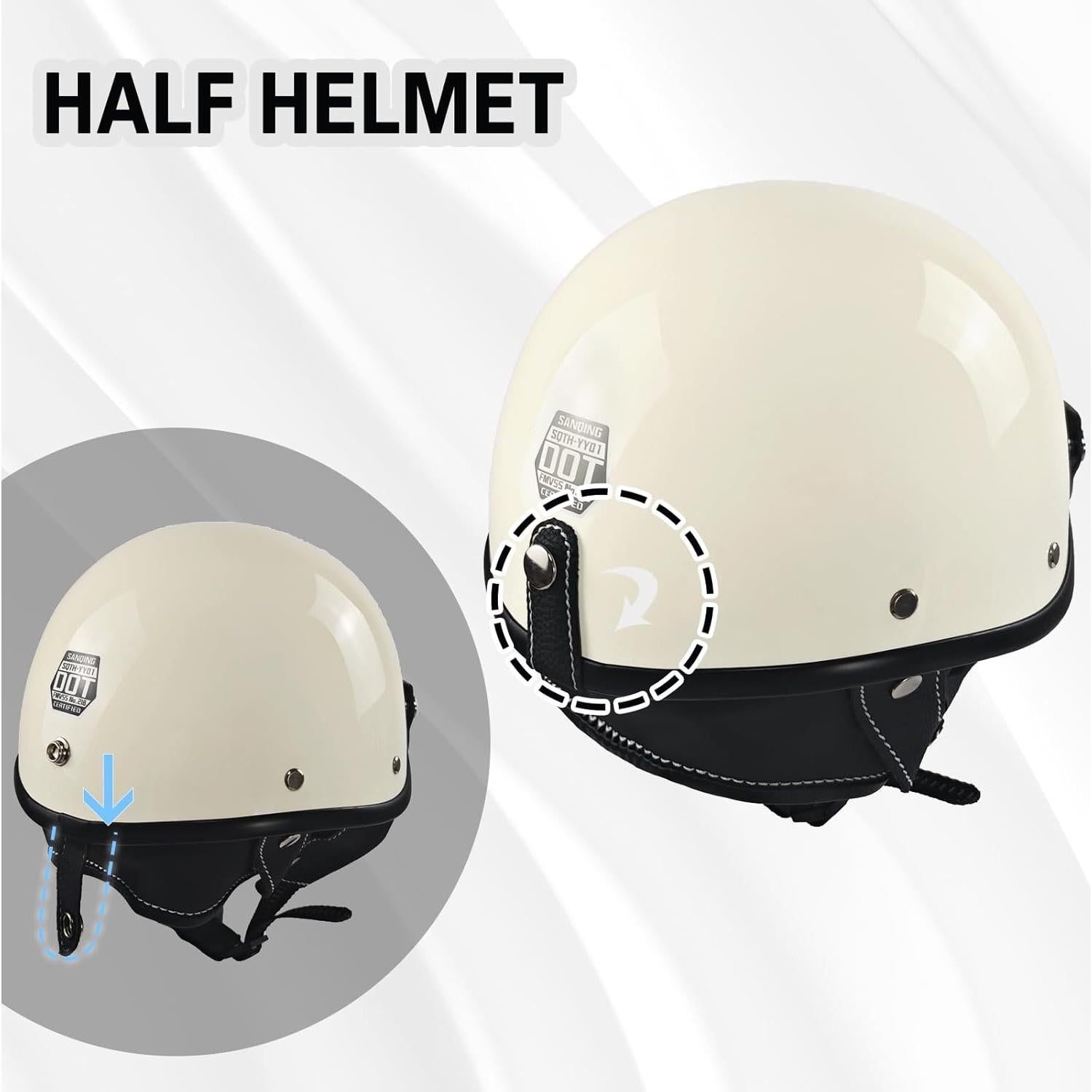 Casco de motocicleta SanQing Retro Media Cara Negro