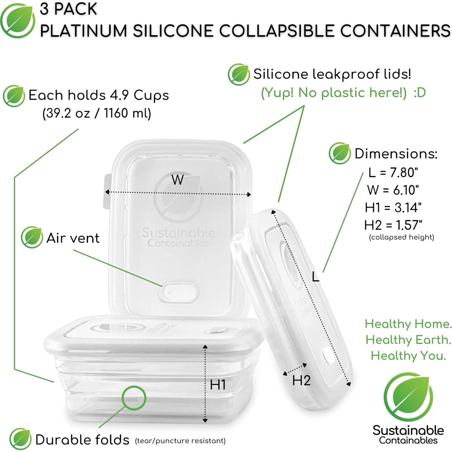 Contenedores de Almacenamiento Silicona Premium 4.9 Tazas 3 Pk