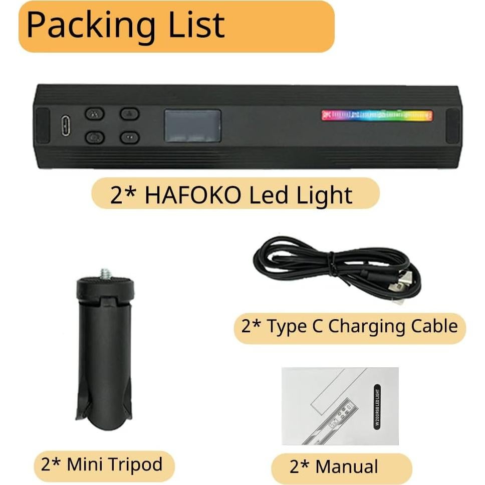2PACK Luz LED RGB Portátil HAFOKO con Batería 3000mAh
