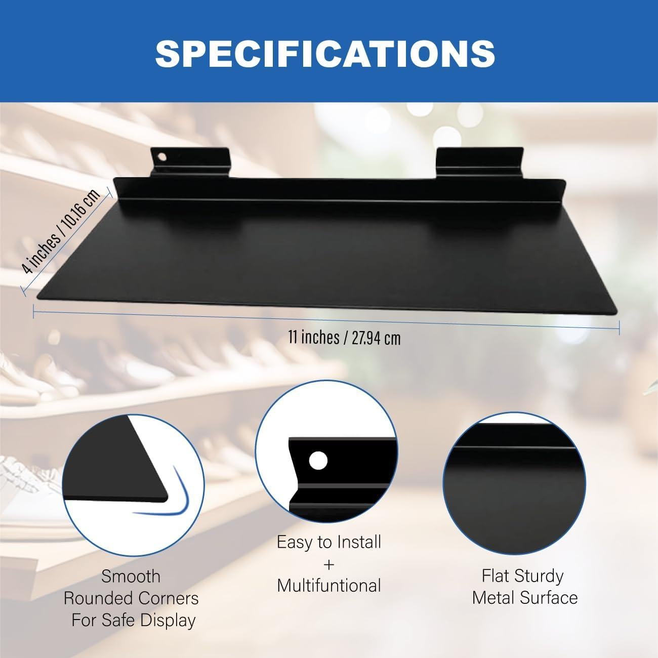 Estante de Exhibición de Metal Negro 10x28 cm para Slatwall