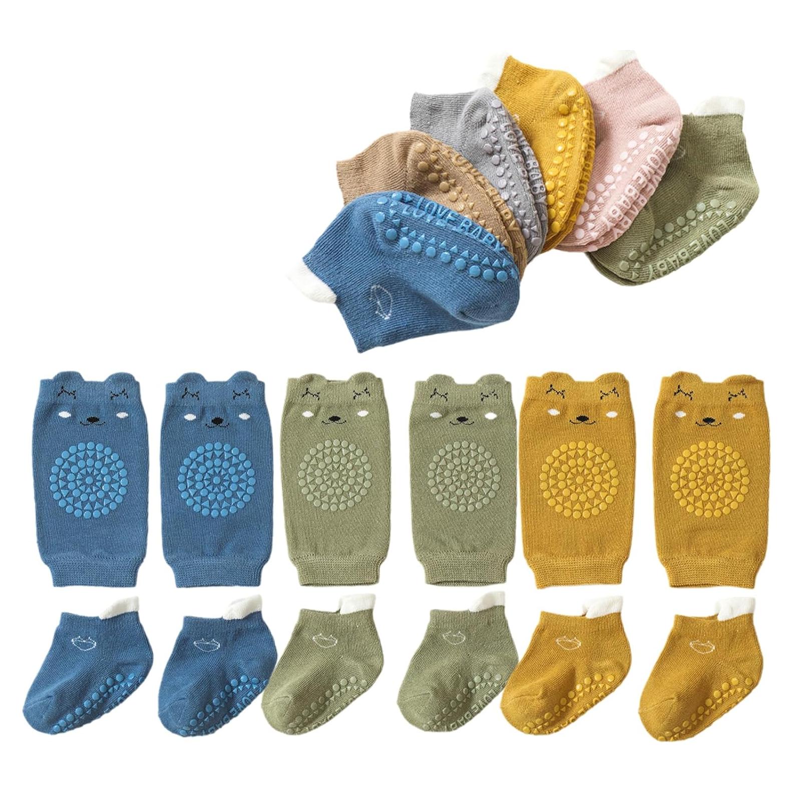 Feidoog Conjunto de Rodilleras y Calcetines Antideslizantes Bebé