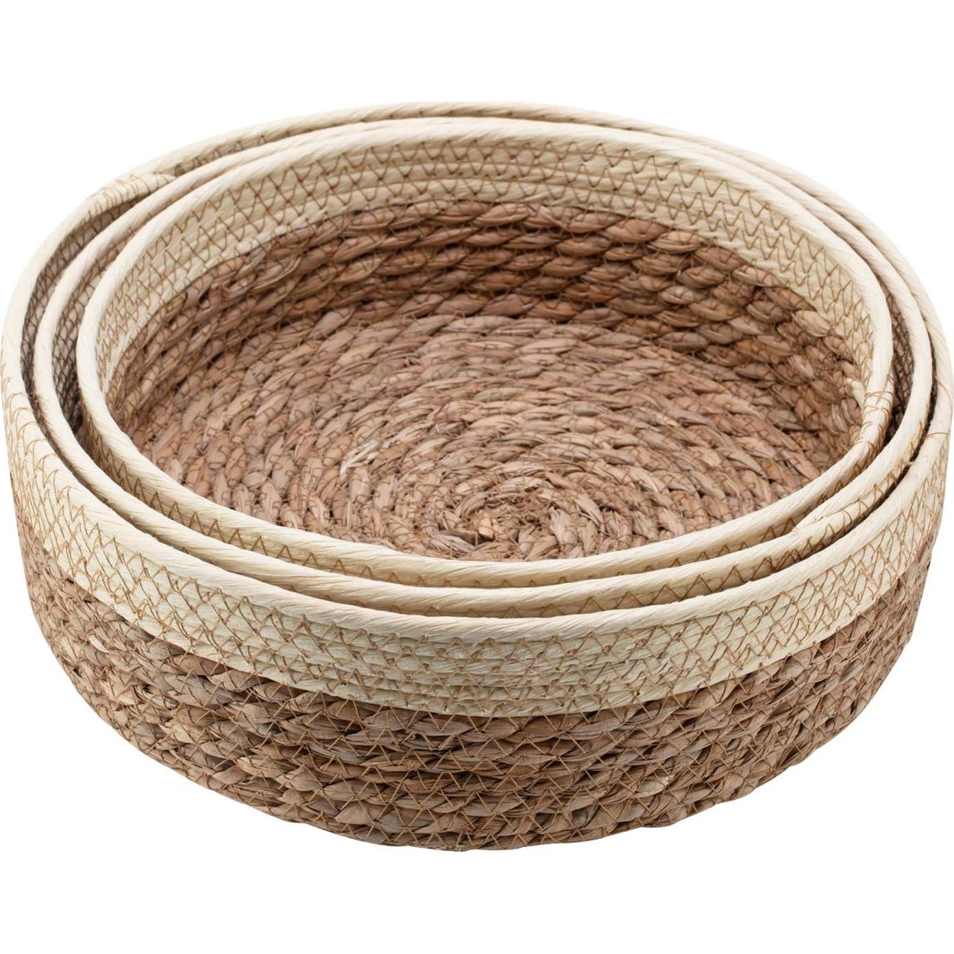 Juego de 3 Cestas Redondas de Mimbre Unistyle Beige