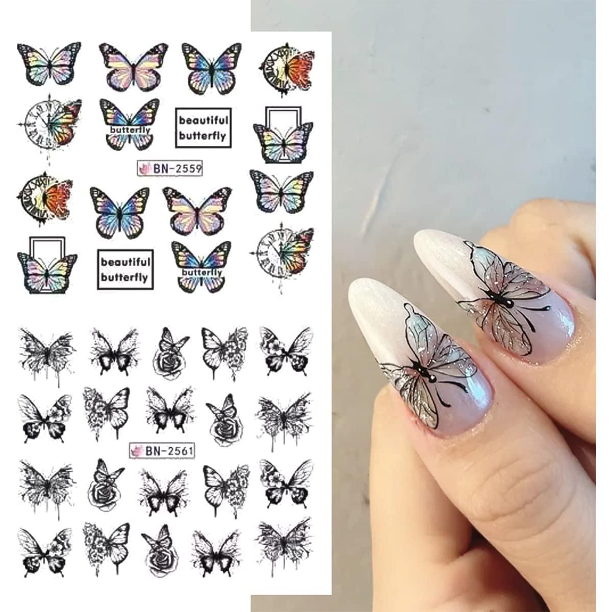 Calcomanías de Uñas SINSEN - Mariposas Coloridas 12 Hojas