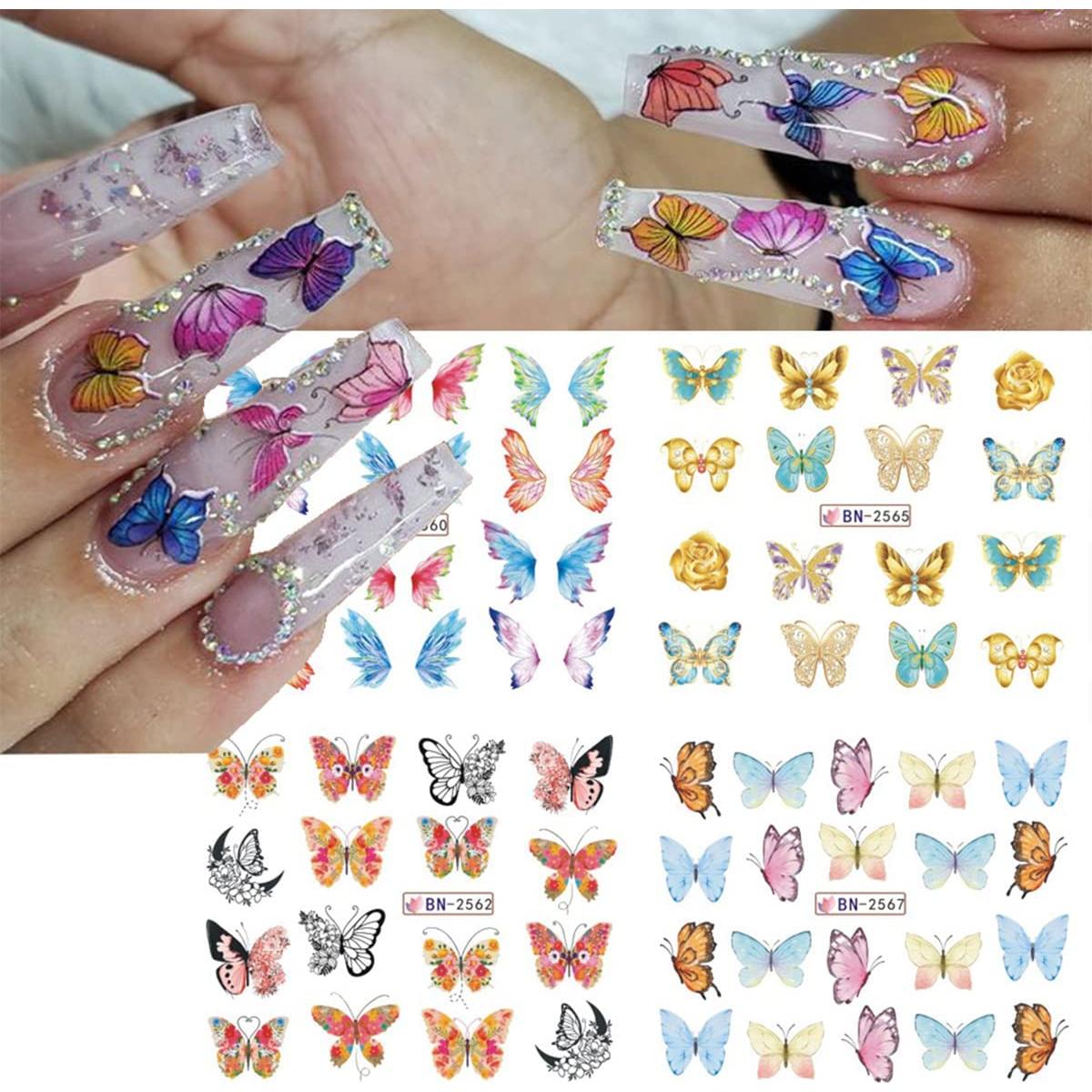 Calcomanías de Uñas SINSEN - Mariposas Coloridas 12 Hojas