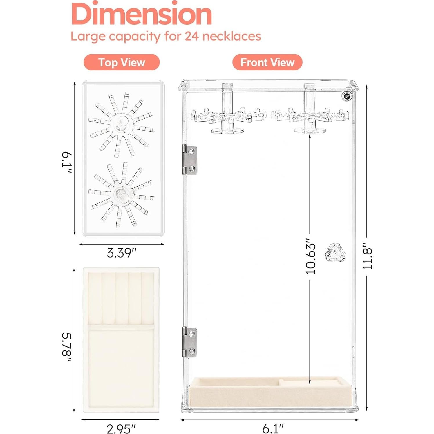 Organizador de Joyería Acrílico Cirhy con 24 Ganchos y Bandeja