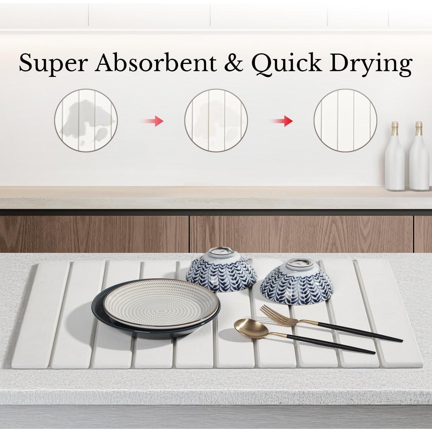 Alfombrilla de Secado de Piedra Diatomácea Feiyichi 60x39 cm Blanca