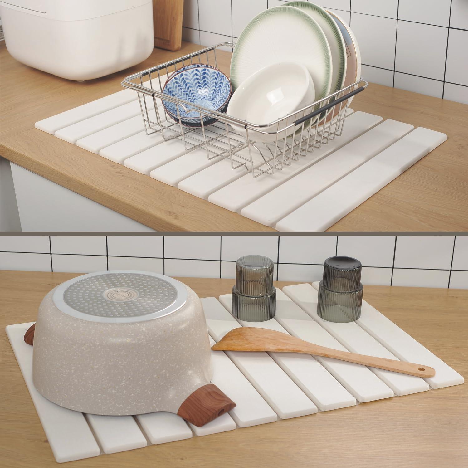 Alfombrilla de Secado de Piedra Diatomácea Feiyichi 60x39 cm Blanca