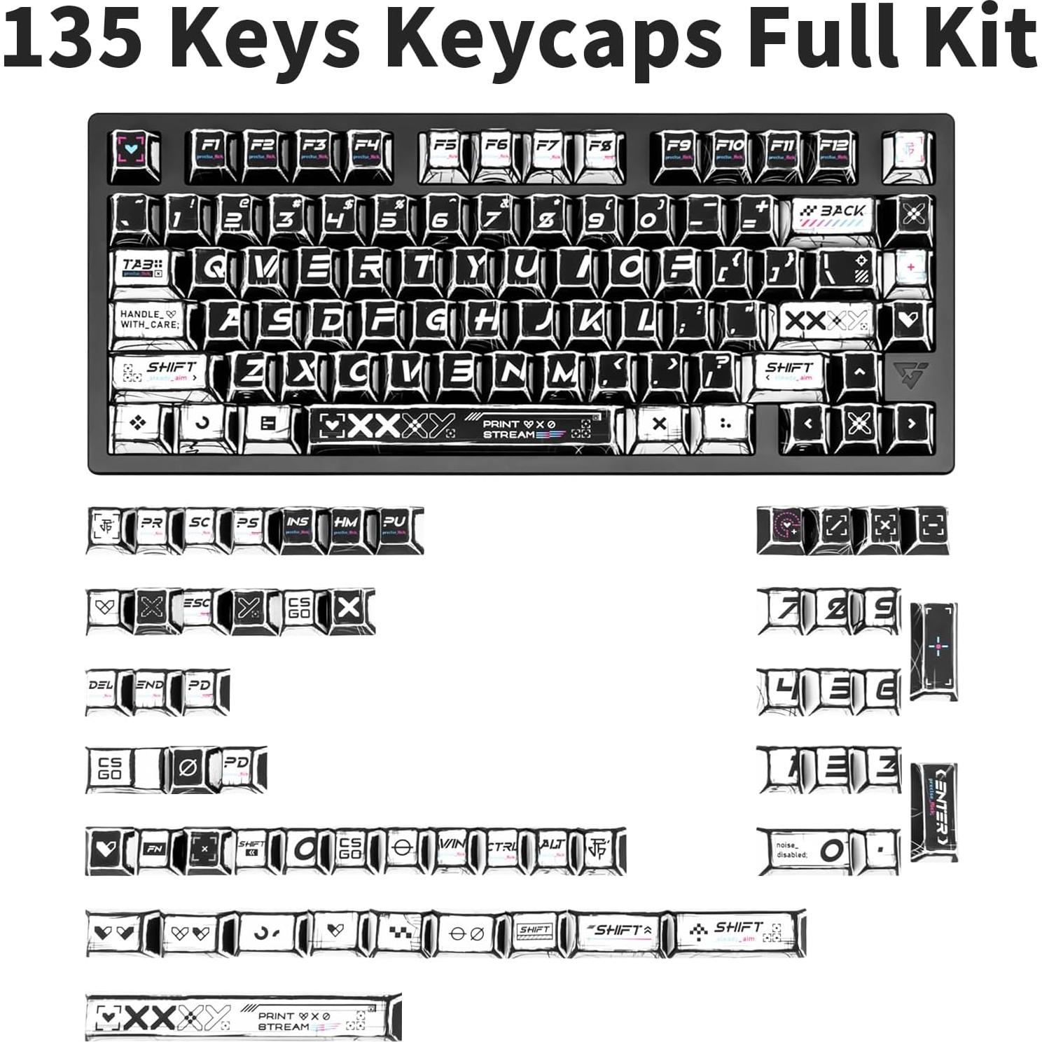 Juego de Teclas Mecánicas GEKUCAP Manga Negra 135 Teclas PBT