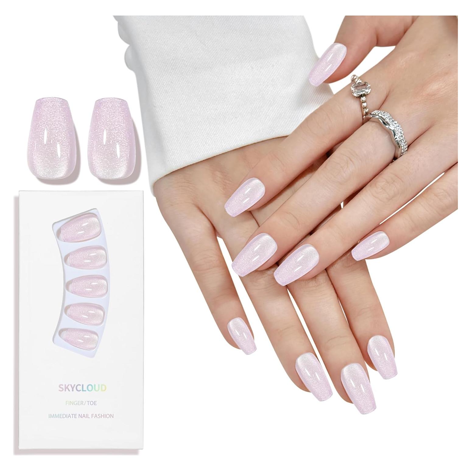 Uñas Postizas SKYCLOUD Morado Coffin 24 Piezas con Pegamento