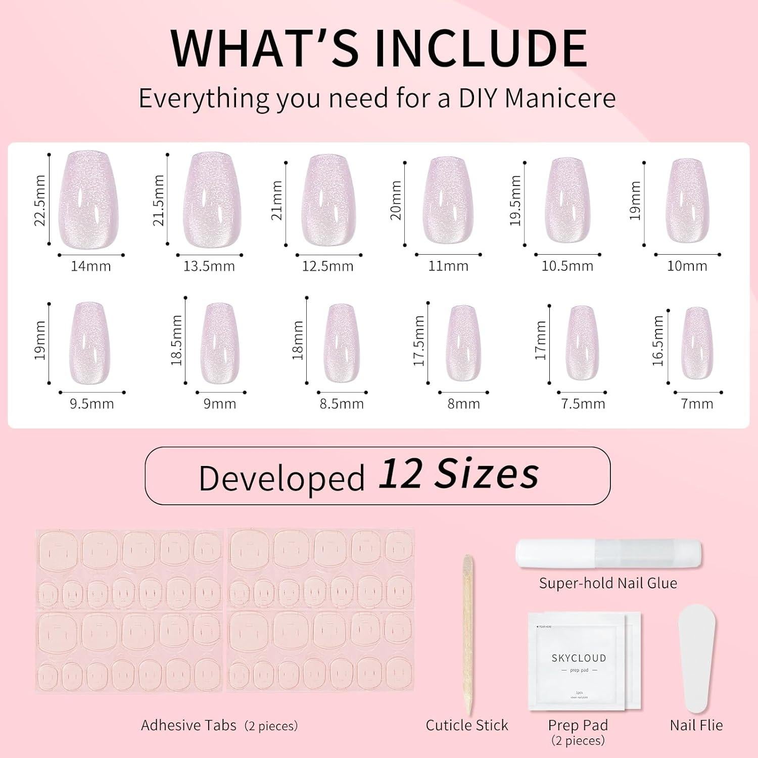 Uñas Postizas SKYCLOUD Morado Coffin 24 Piezas con Pegamento