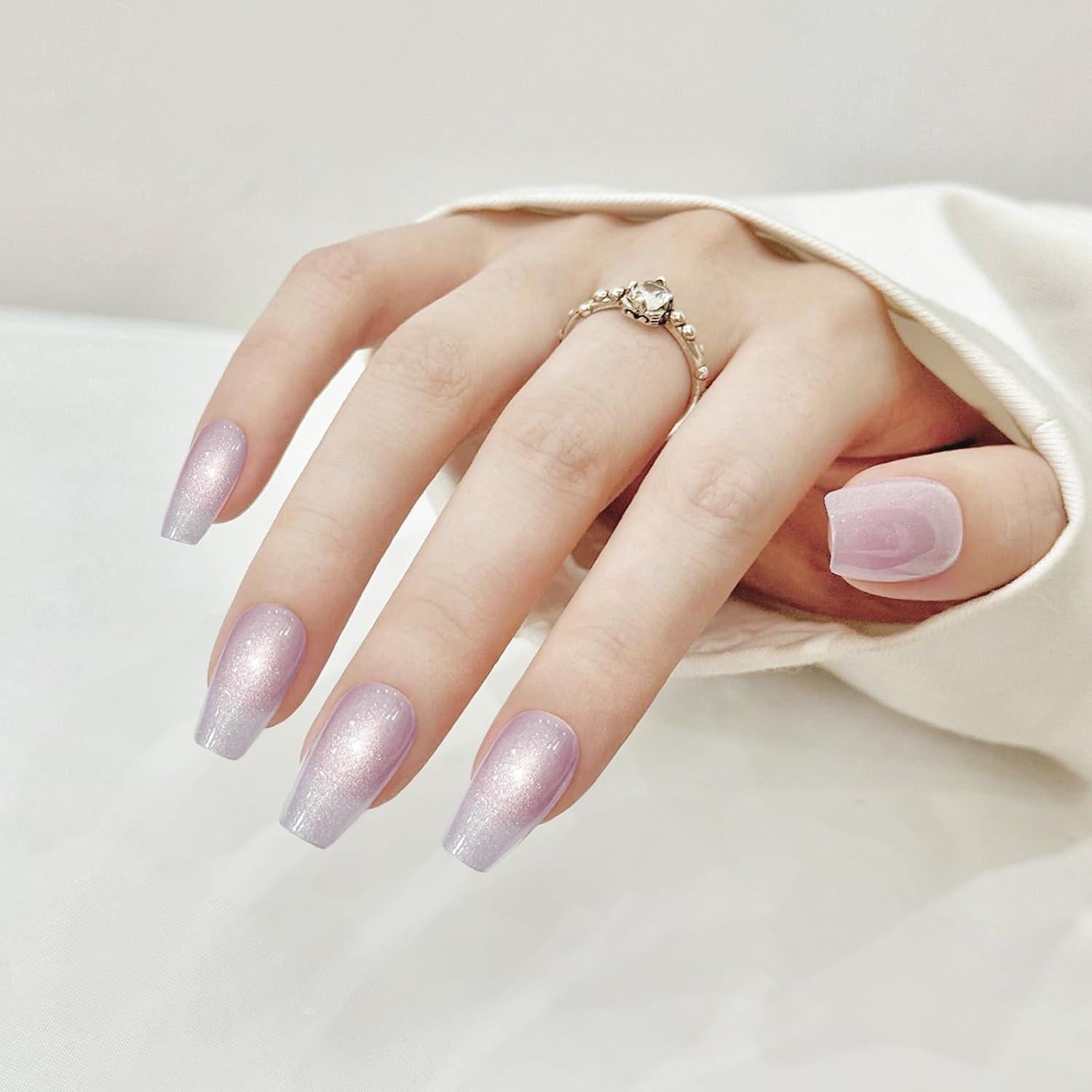 Uñas Postizas SKYCLOUD Morado Coffin 24 Piezas con Pegamento