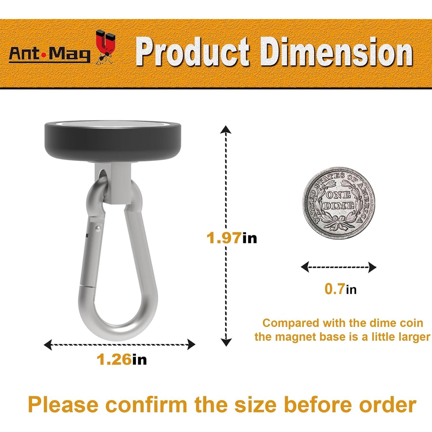 Ganchos Magnéticos Ant Mag 36.29kg con Mosquetón - 2 Pack
