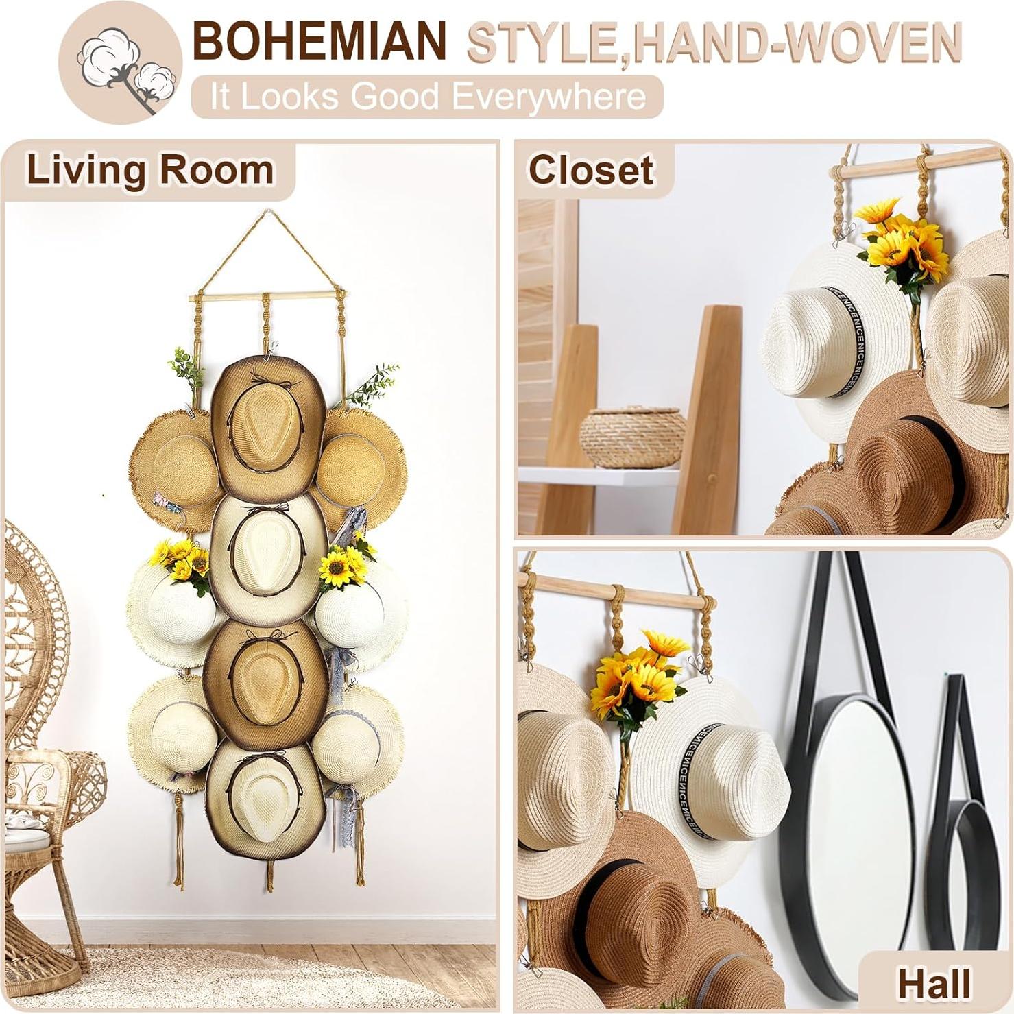 Organizador de Sombreros Boho Hydermus 38x135cm con 10 Clips