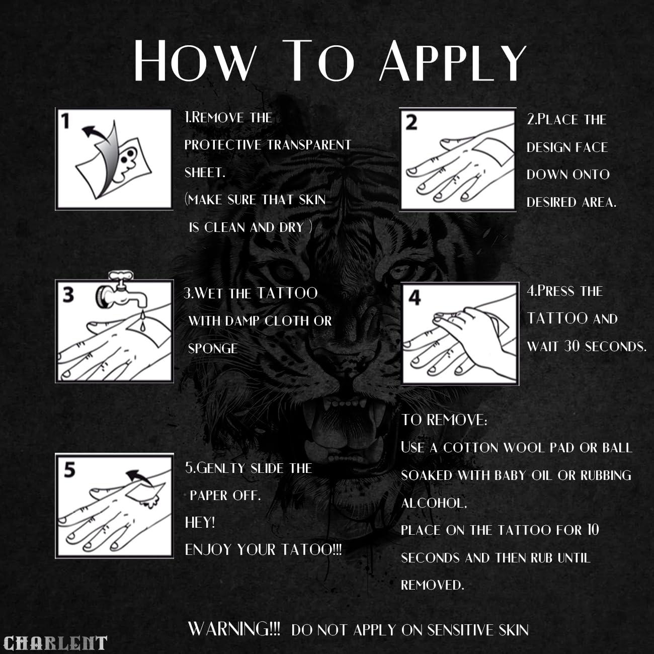 Tatuajes Temporales CHARLENT Flor Negra - 9 Hojas Grandes 22.1x15 cm