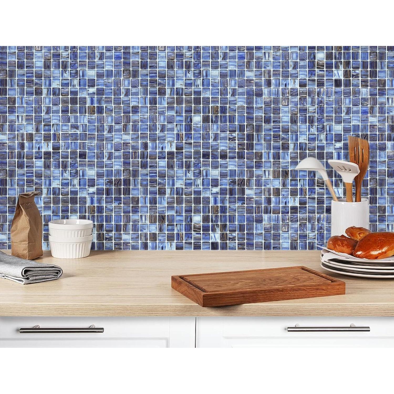 Azulejo de vidrio autoadhesivo CASAPALACE 30.48x30.48 cm azul