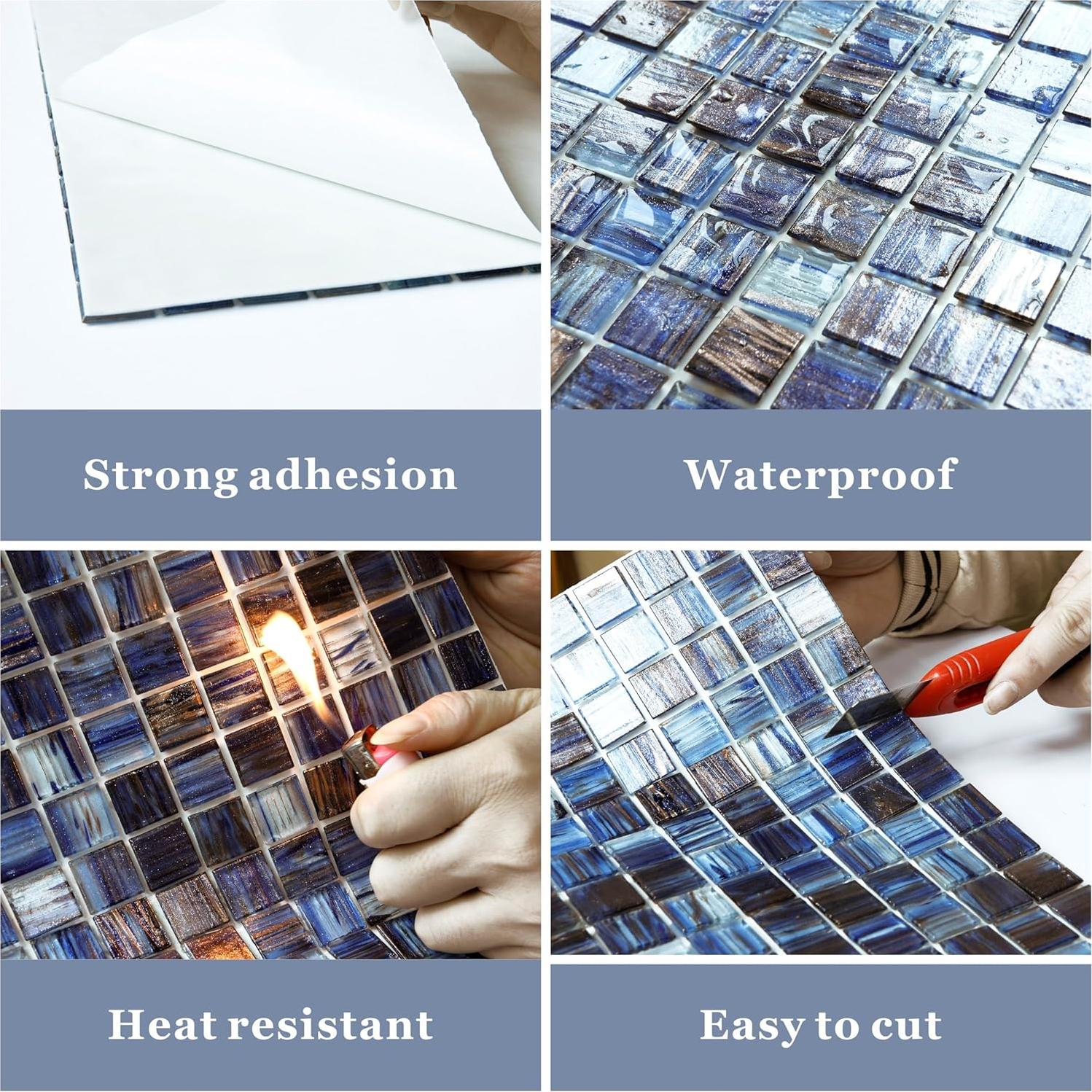 Azulejo de vidrio autoadhesivo CASAPALACE 30.48x30.48 cm azul