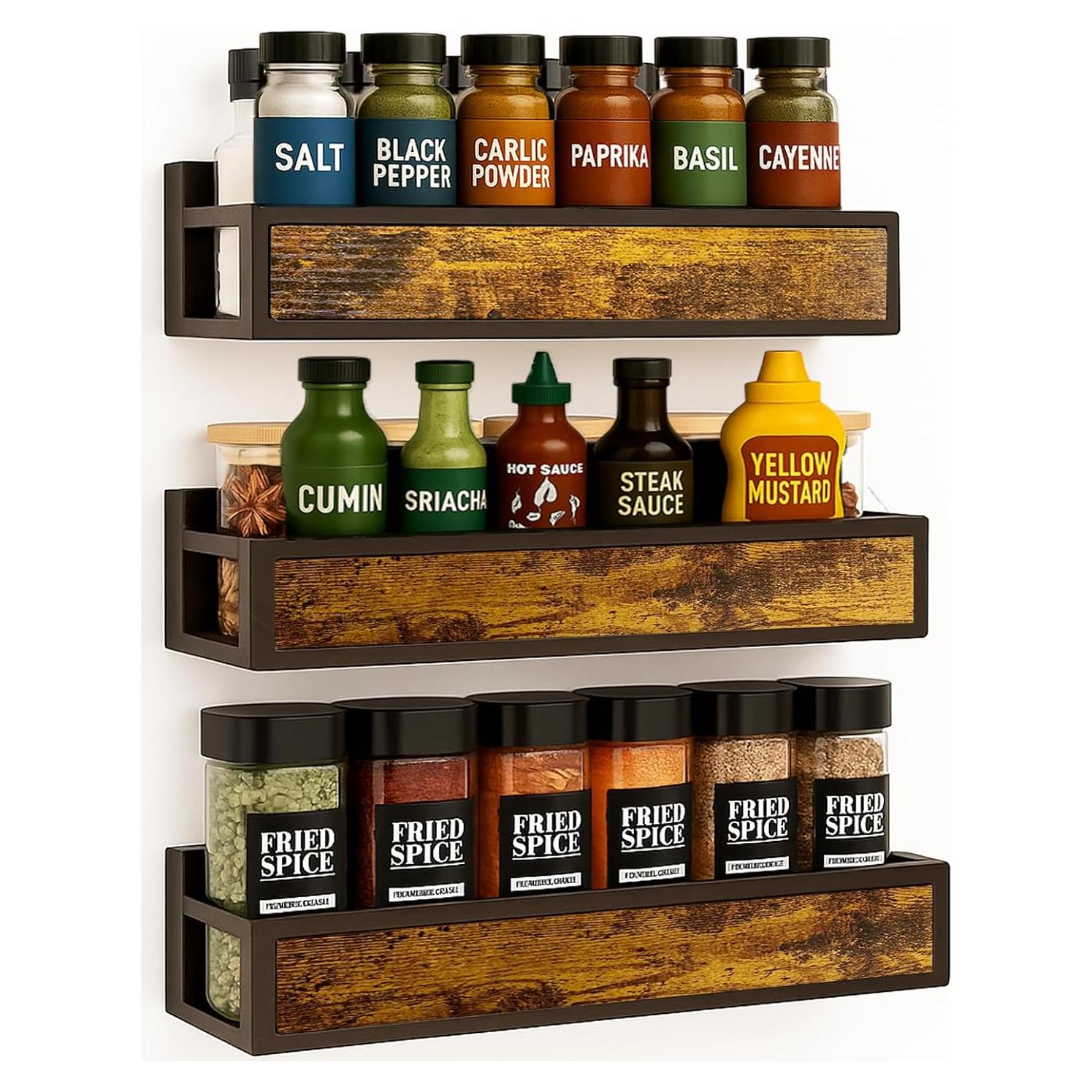 Soporte de Especias Montado en Pared Rouranb - 3 Tamaños, Negro