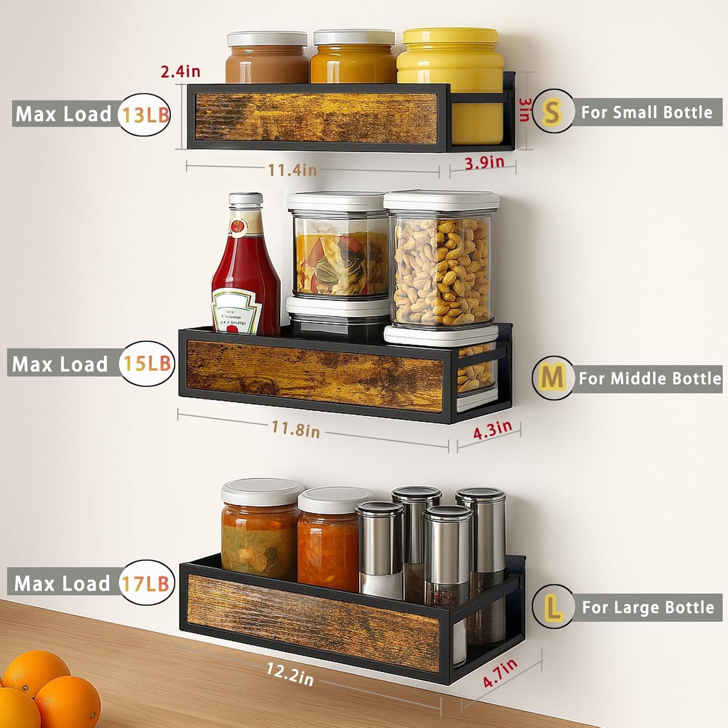 Soporte de Especias Montado en Pared Rouranb - 3 Tamaños, Negro